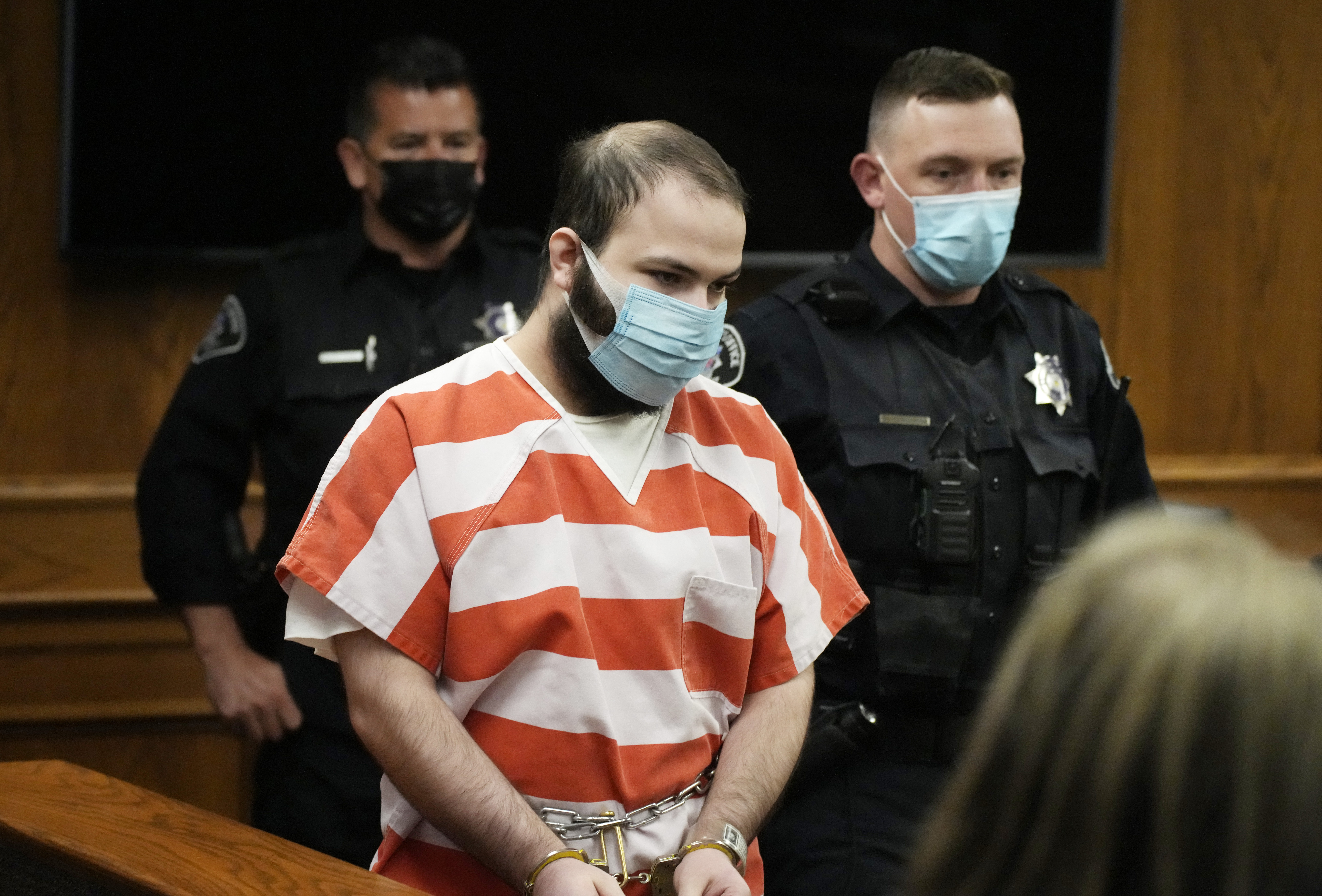 Ahmad Al Aliwi Alissa is led into a courtroom for a hearing, Sept. 7, 2021, in Boulder, Colo.<br />(David Zalubowski / AP Photo)