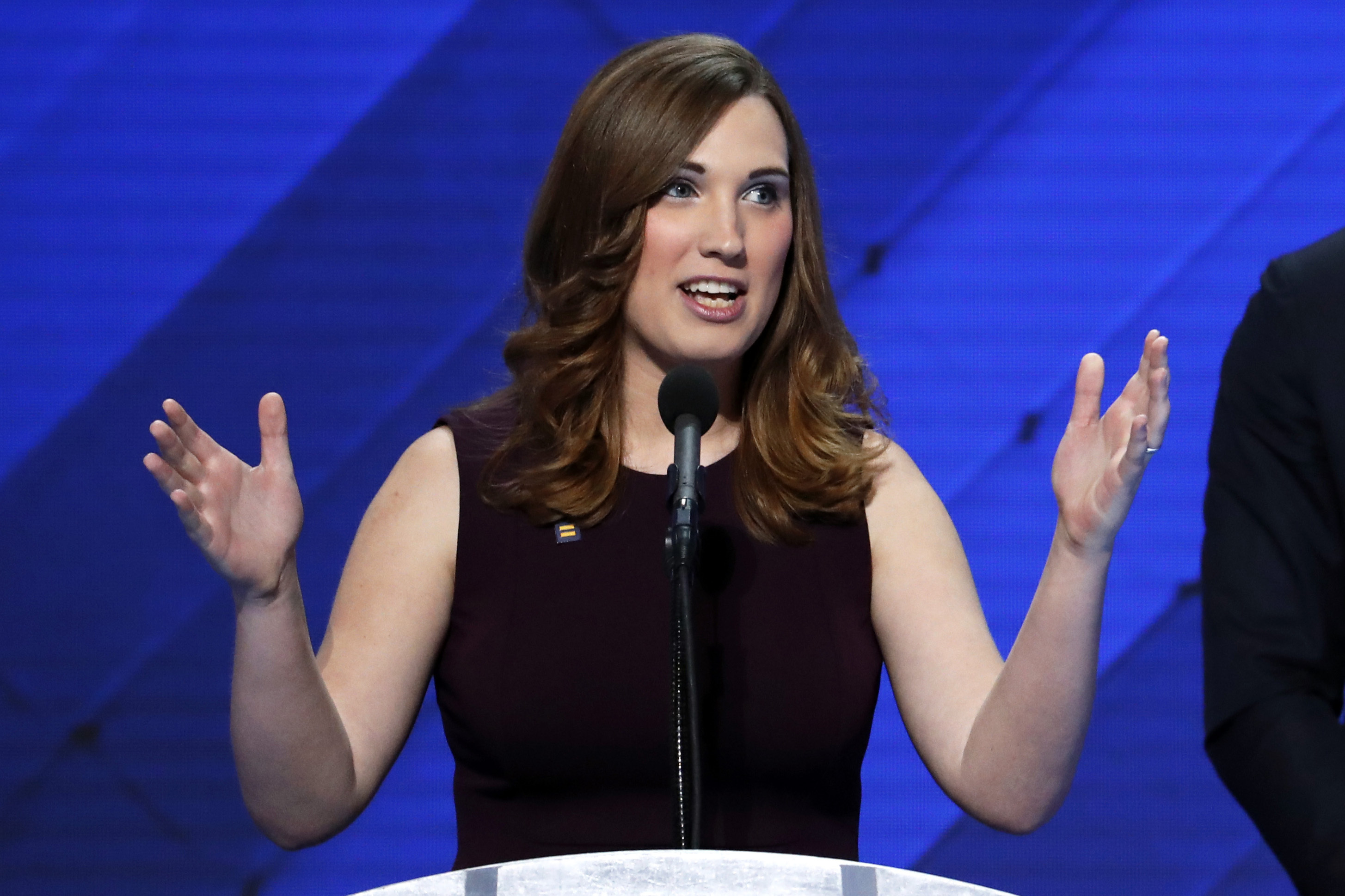 LGBT rights activist Sarah McBride speaks during the final day of the Democratic National Convention in Philadelphia , Thursday, July 28, 2016.<br /> (J. Scott Applewhite / AP Photo)