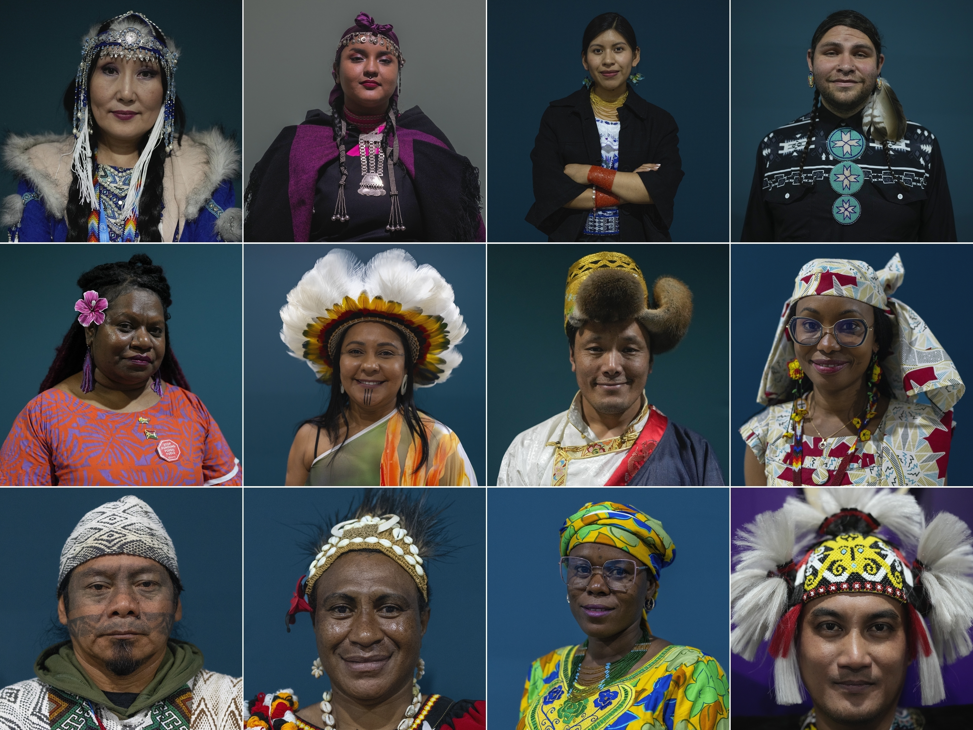 Members of various Indigenous communities pose for a photo while attending the COP29 U.N. Climate Summit in Baku, Azerbaijan.<br />(Rafiq Maqbool / AP Photo)