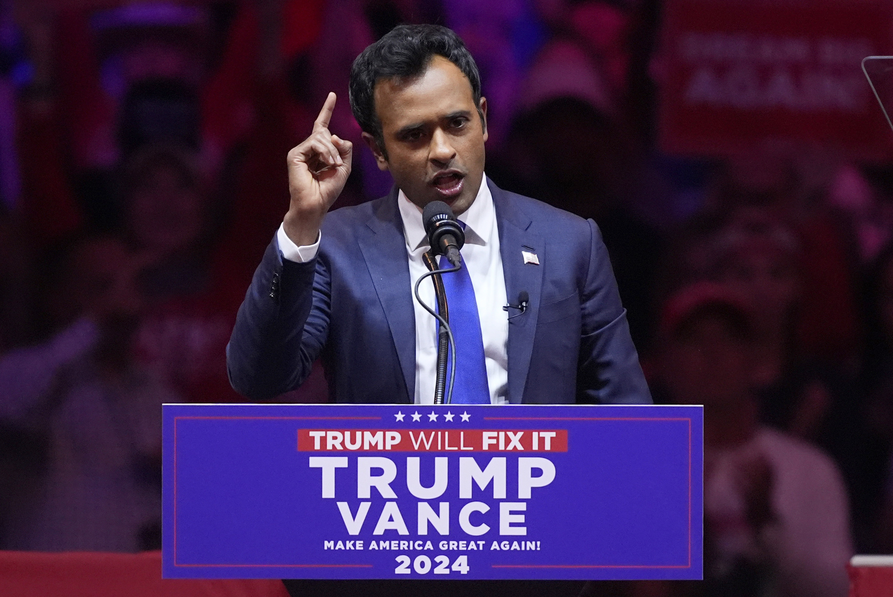 Vivek Ramaswamy speaks at a campaign rally, Oct. 27, 2024, in New York.<br />(Evan Vucci / AP Photo)