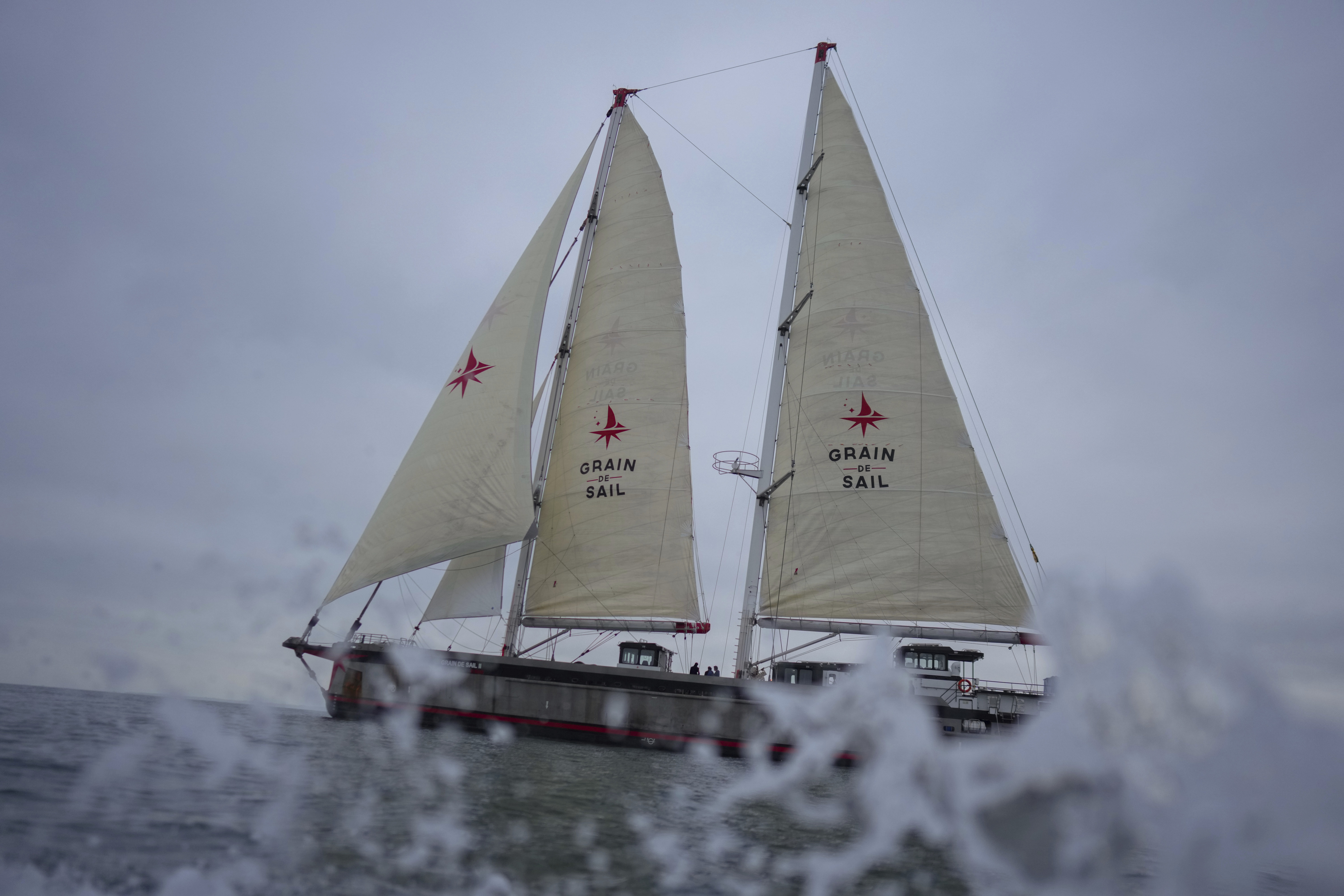 The sailboat &#039;Grain de Sail II&#039; sails off Saint Malo, western France, Nov. 6, 2024.<br />(Thibault Camus / AP Photo)