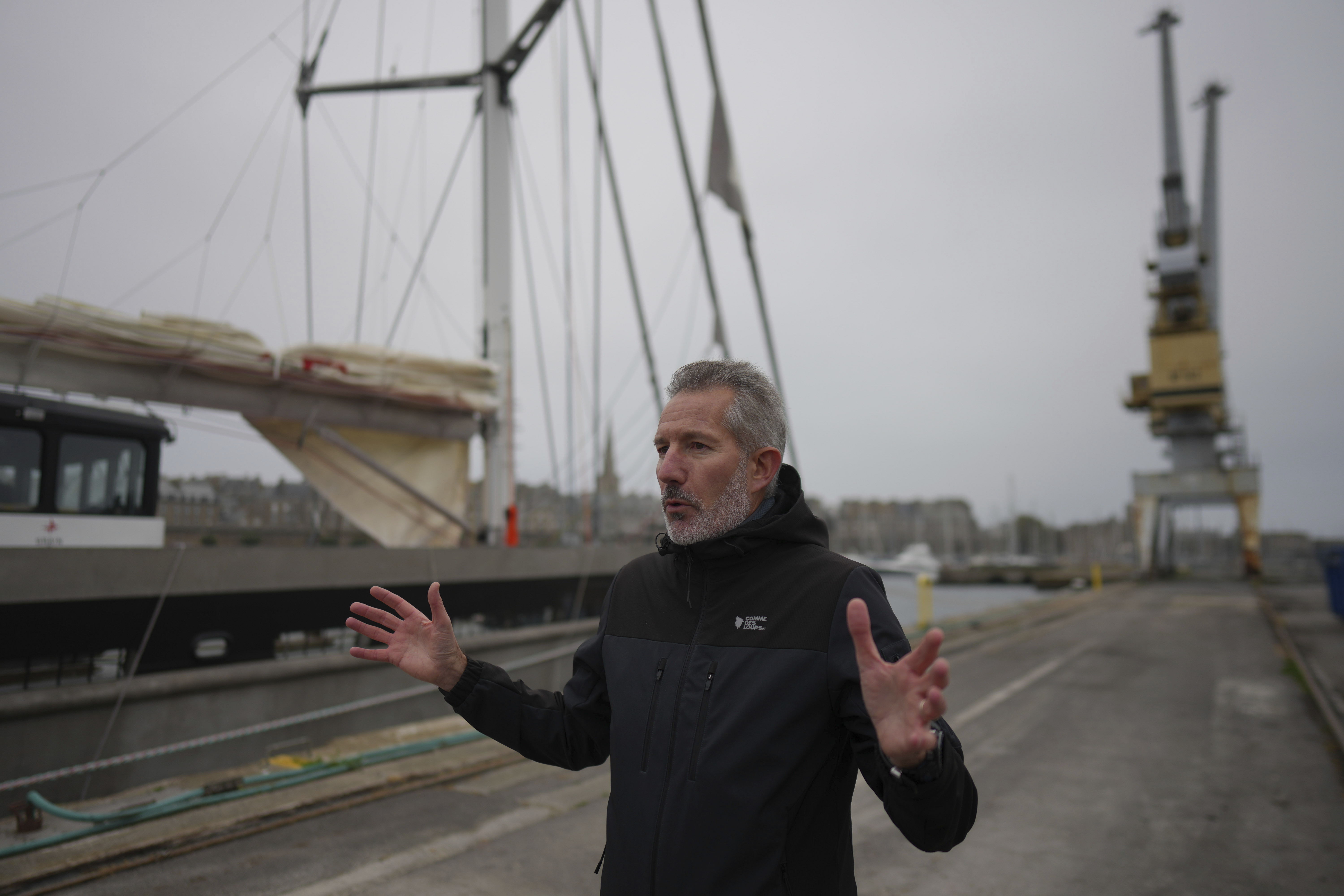 Grain de Sail general manager Jacques Barreau gestures during an interview with Associated Press, in Saint Malo, western France, Nov. 8, 2024.<br />(Thibault Camus / AP Photo)