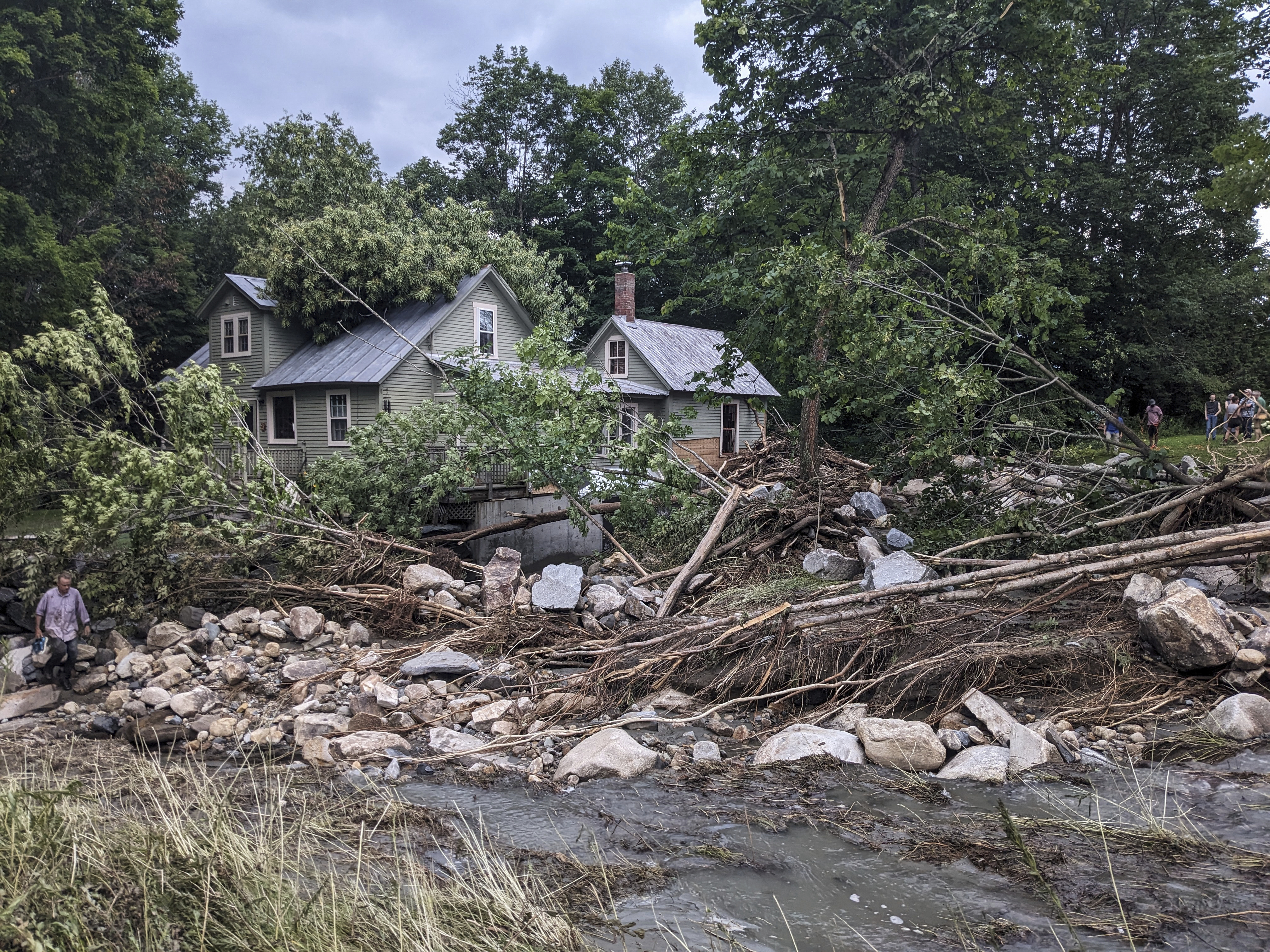 The flood-damaged property of John and Jenny Mackenzie is shown on July 11, 2024 in Peacham, Vt.<br />(Courtesy of Susan Dunklee via AP)