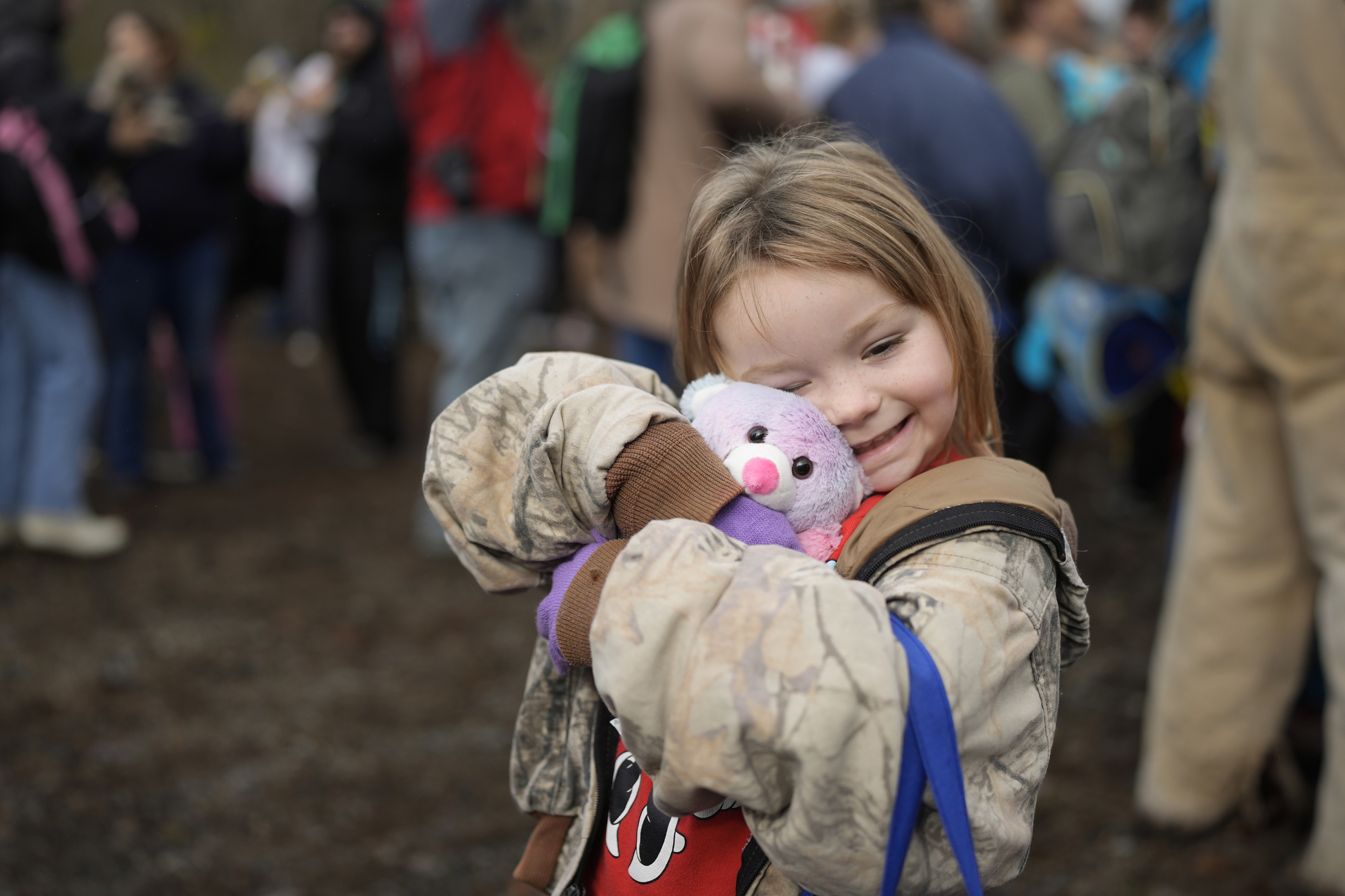 Brooklyn McCoy reacts to a gift she received during the 82nd run of the CSX Santa Train, Saturday, Nov. 23, 2024, in Dungannon, Va.<br />(George Walker IV / AP Photo)