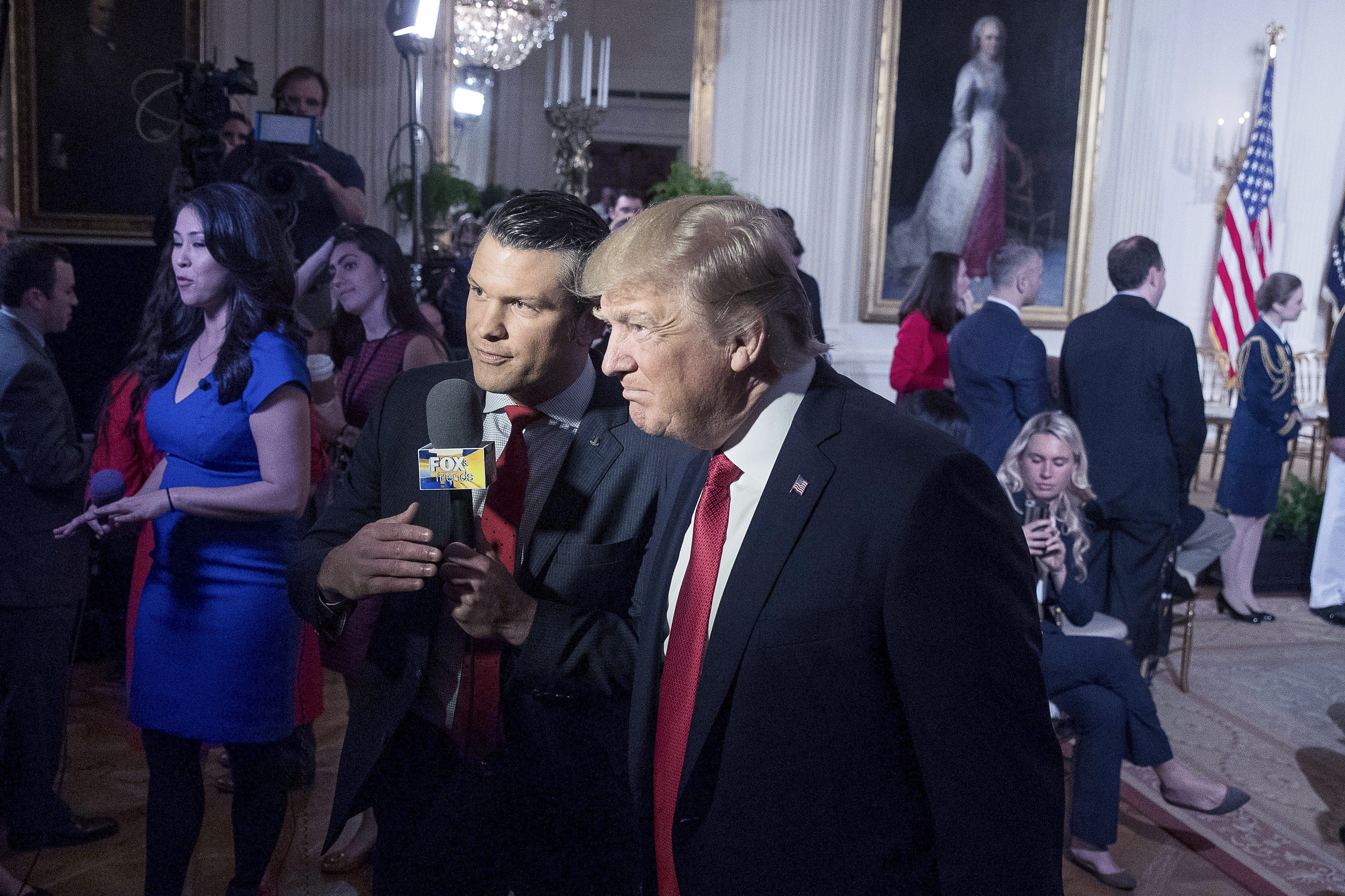 President-elect Donald Trump appears  with Fox &amp; Friends co-host Pete Hegseth at a Wounded Warrior Project Soldier Ride event in the East Room of the White House in Washington, April 6, 2017.<br />(Andrew Harnik / AP Photo)