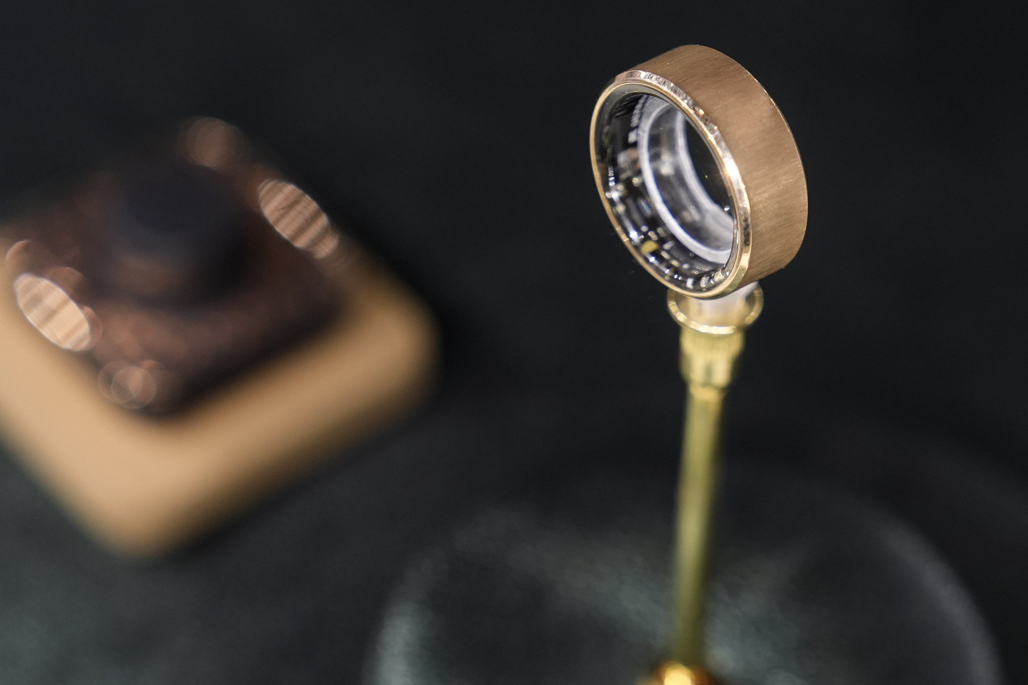 The Ultrahuman Rare luxury smart ring is on display at the Ultrahuman booth during the CES tech show Wednesday, Jan. 8, 2025, in Las Vegas.<br />(John Locher / AP Photo)