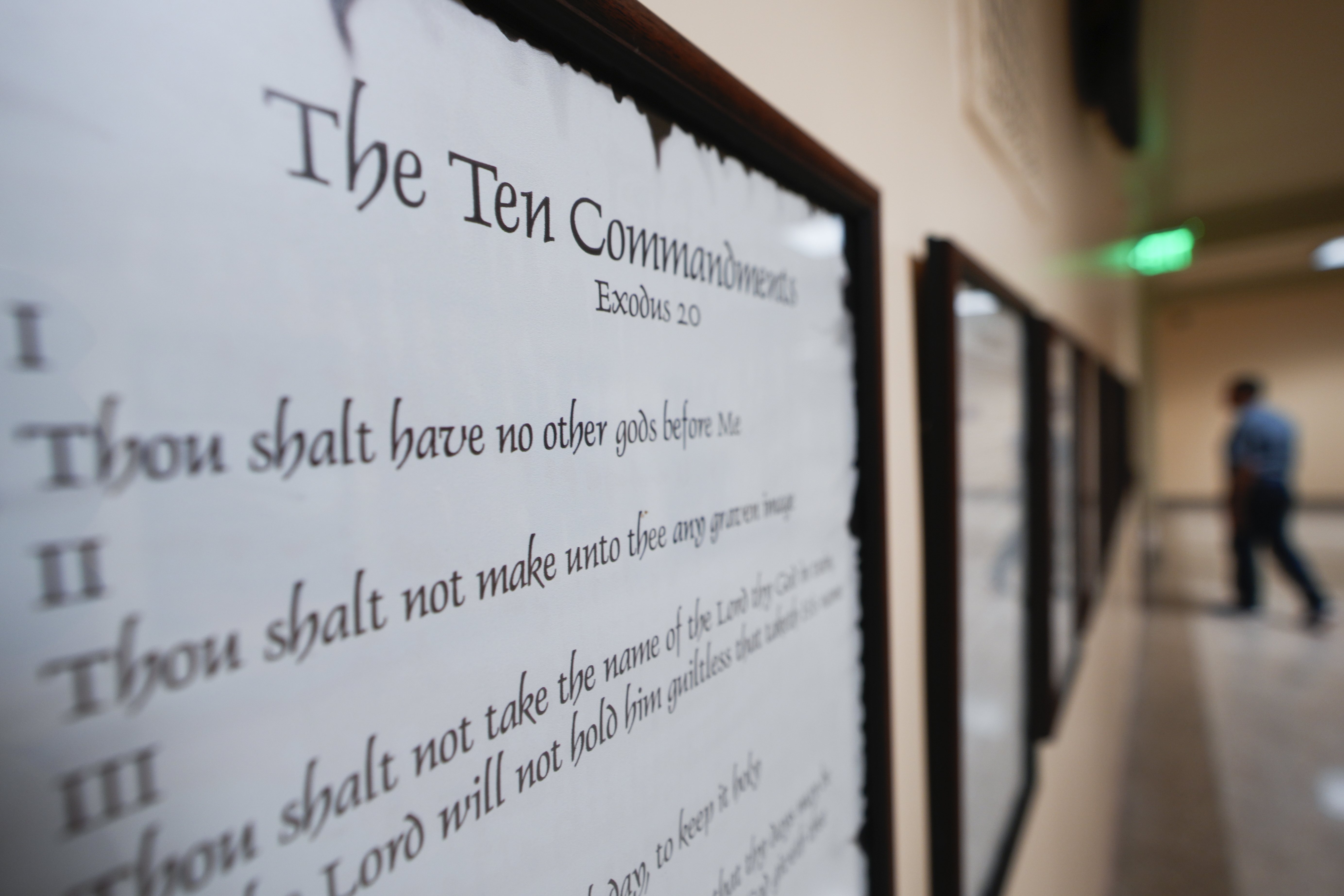 A copy of the Ten Commandments is posted along with other historical documents in a hallway of the Georgia Capitol, June 20, 2024, in Atlanta.<br />(John Bazemore / AP Photo)