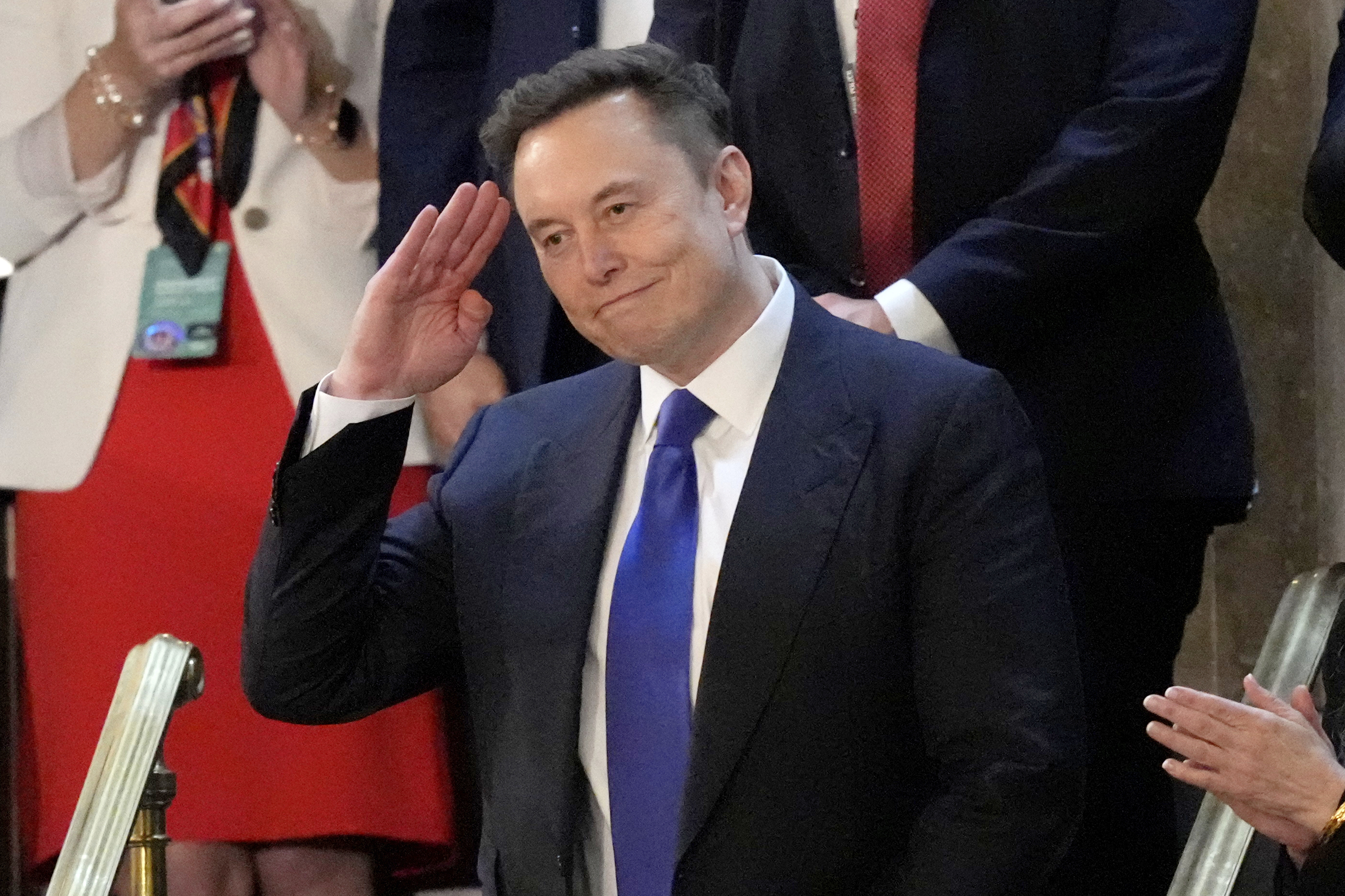 Elon Musk salutes at the Capitol in Washington, Tuesday, March 4, 2025.<br />(Alex Brandon / AP Photo)