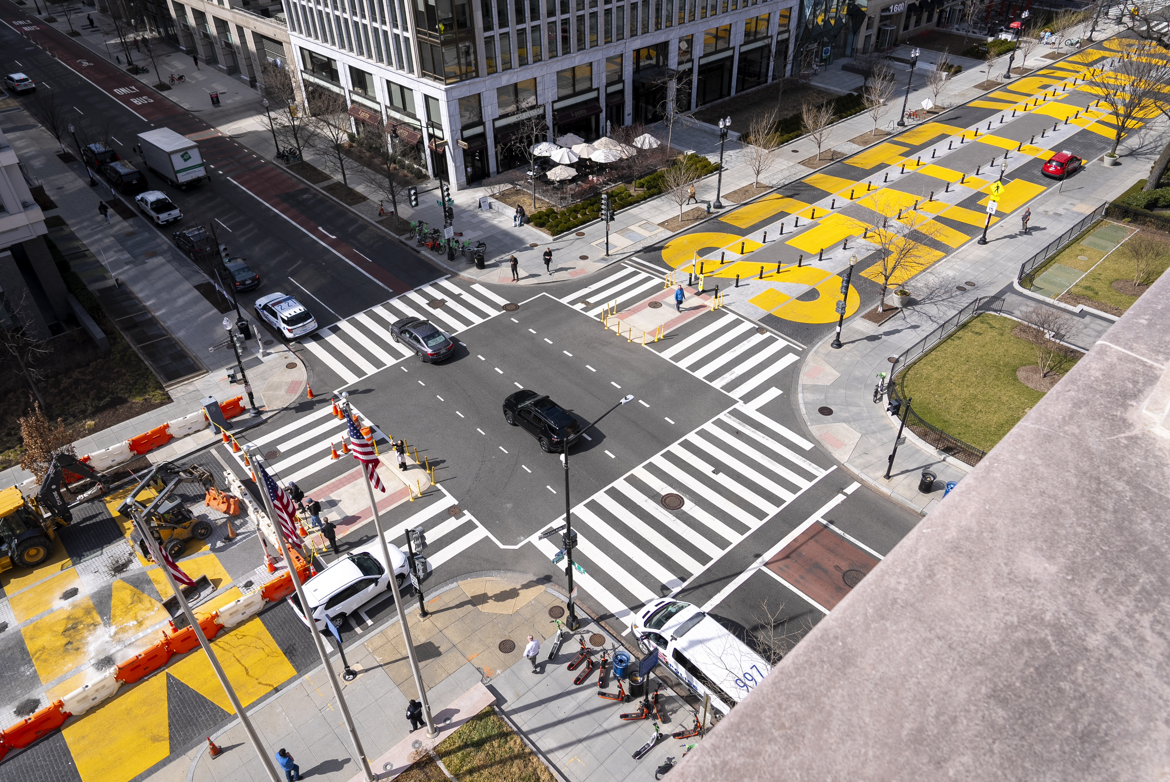 From the top of a building, the Black Lives Matter mural is seen as demolition begins at left, Monday, March 10, 2025, in Washington.<br />(Jacquelyn Martin / AP Photo)