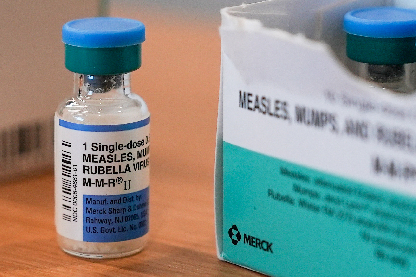 A vial of the measles, mumps and rubella vaccine is on display at the Lubbock Health Department Wednesday, Feb. 26, 2025, in Lubbock, Texas.<br />(Mary Conlon / AP Photo)