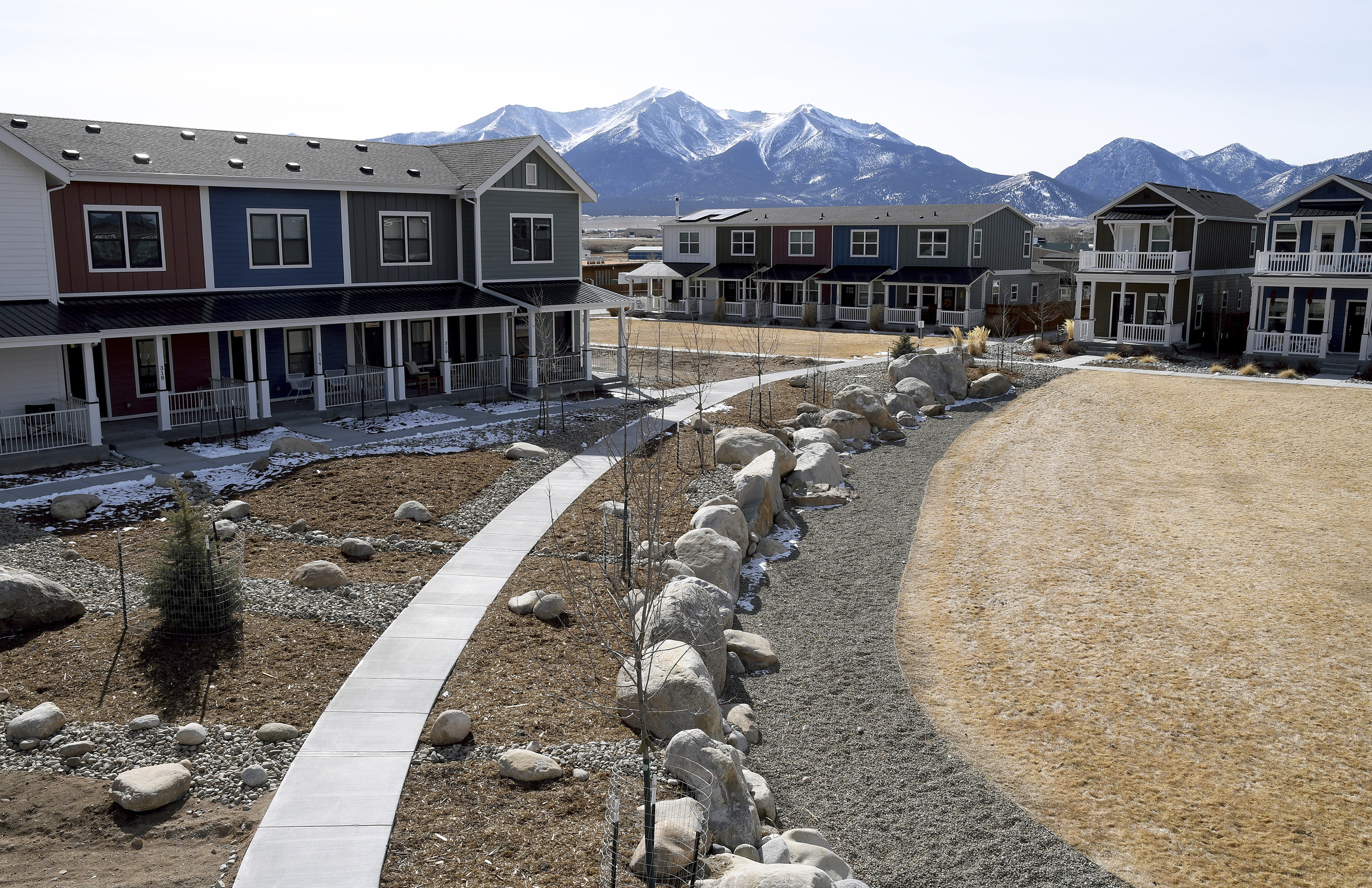 Modular homes built by Fading West are seen in Buena Vista, Colo., on Feb. 19, 2025.<br />(Thomas Peipert / AP Photo)