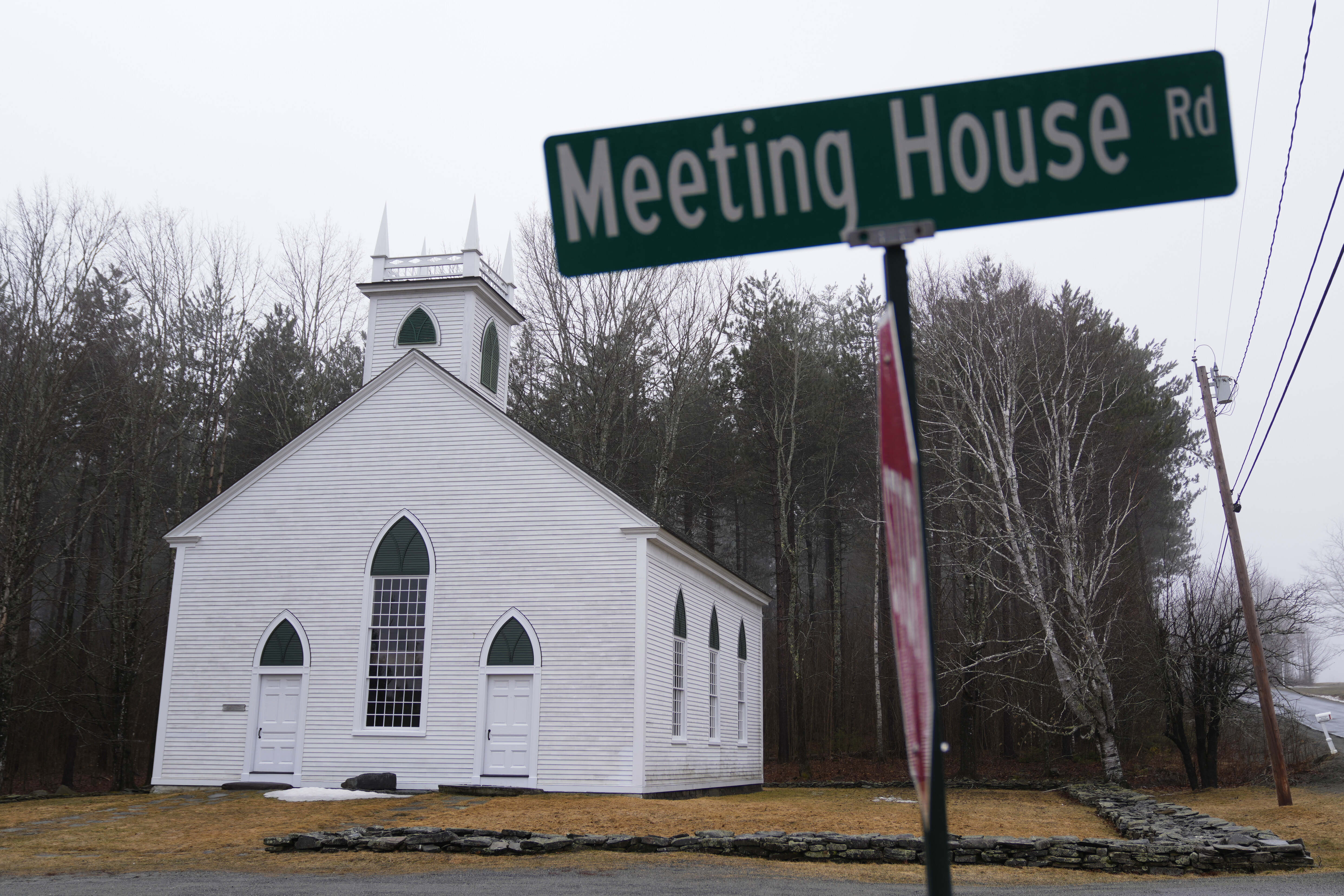 The unassuming South Solon Meeting House, built in 1842, is pictured Sunday, April 6, 2025, in Solon, Maine.<br />(Robert F. Bukaty / AP Photo)