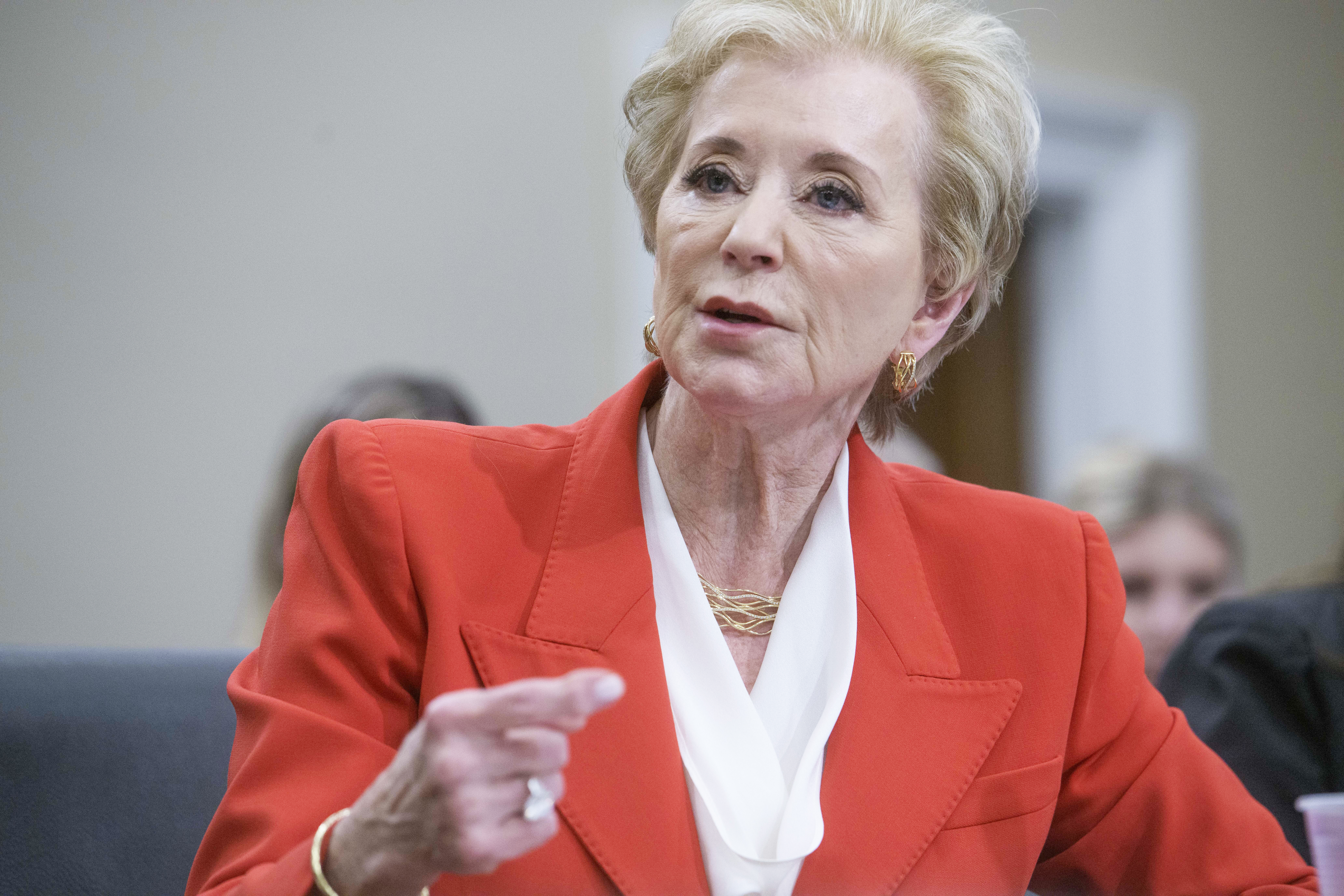 Secretary of Education Linda McMahon testifies before a House Committee on Appropriations subcommittee budget hearing on the US Department of Education on Capitol Hill, Wednesday, May 21, 2025, in Washington.<br />(Rod Lamkey, Jr. / AP Photo)