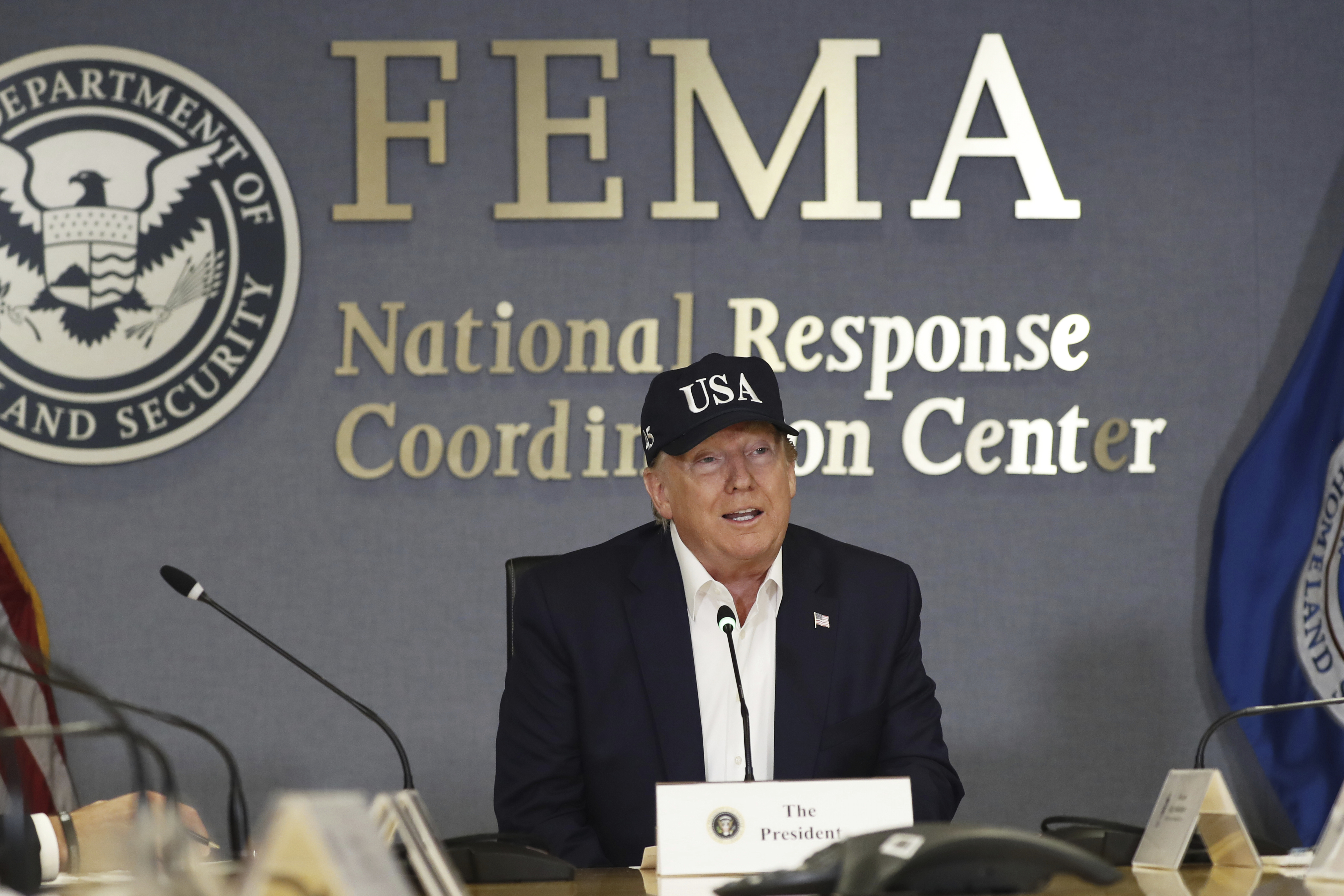 President Donald Trump speaks at the Federal Emergency Management Agency (FEMA), Sept. 1, 2019, in Washington.<br />(Jacquelyn Martin / AP Photo)