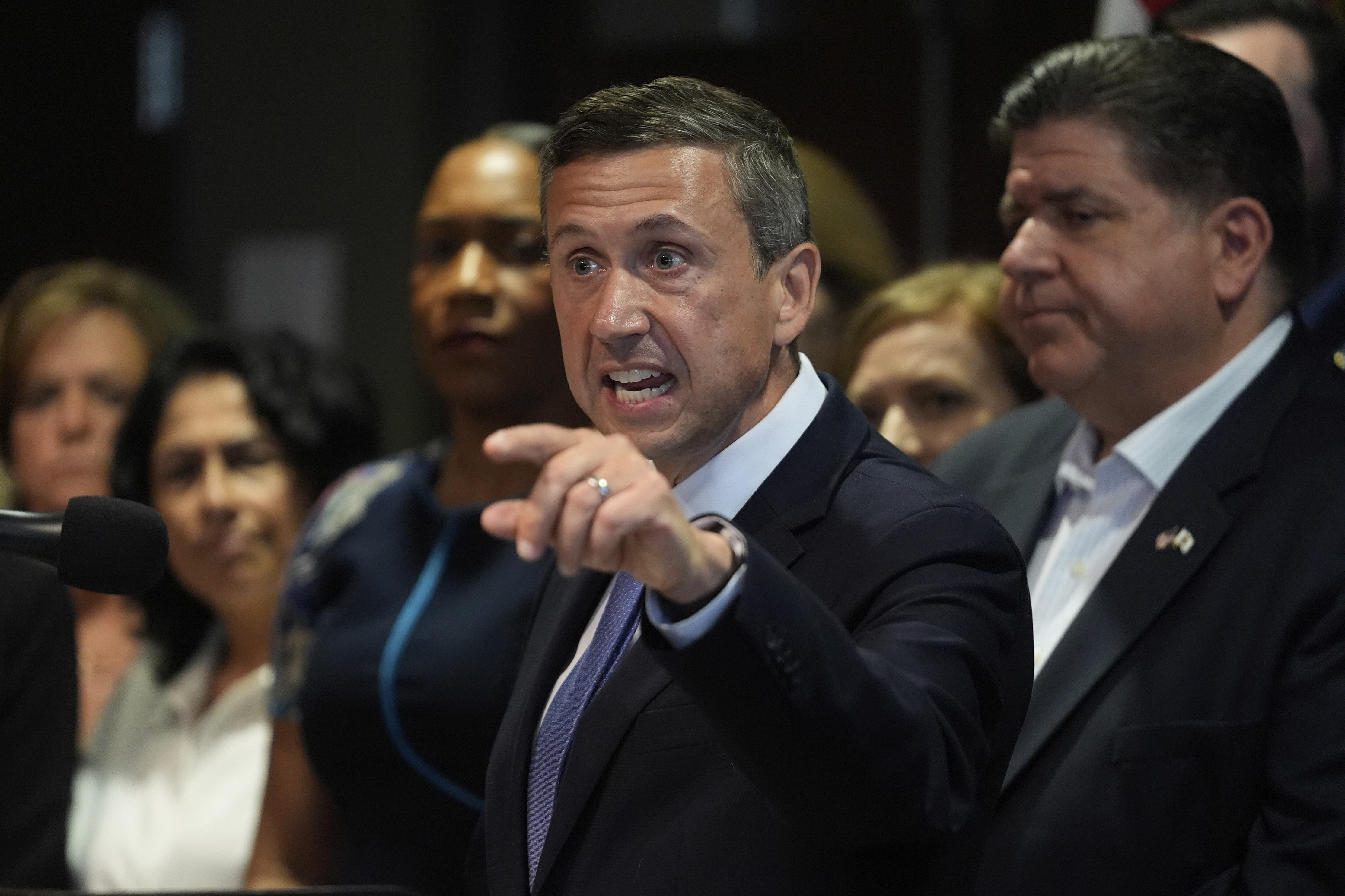 DNC Chairman Ken Martin speaks during a news conference in Aurora, Ill., on Tuesday, Aug. 5, 2025.<br />(Erin Hooley / AP Photo)