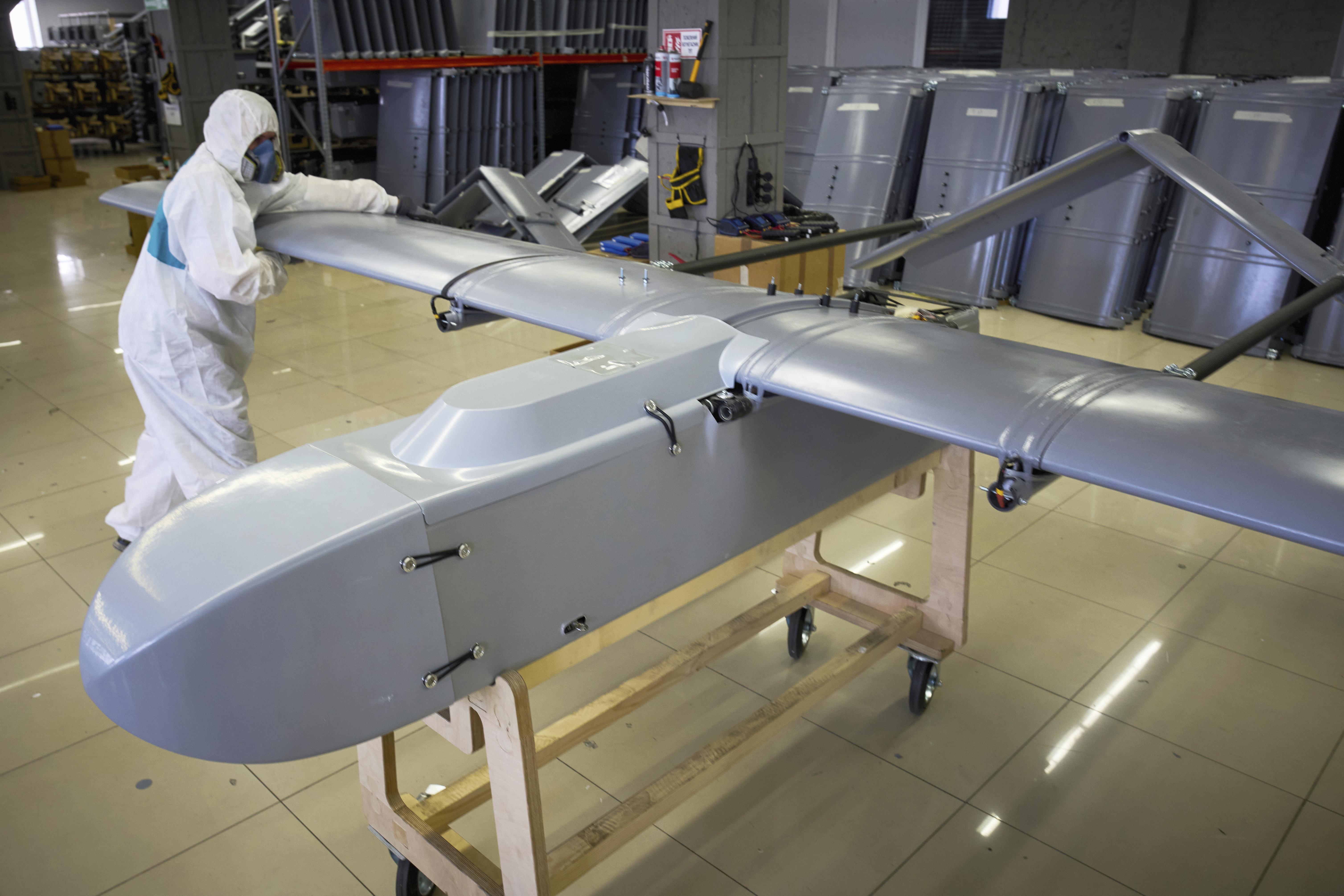 A worker inspects a combat drone at Fire Point&#039;s secret factory in Ukraine on Monday, Aug. 18, 2025.<br />(Efrem Lukatsky / AP Photo)