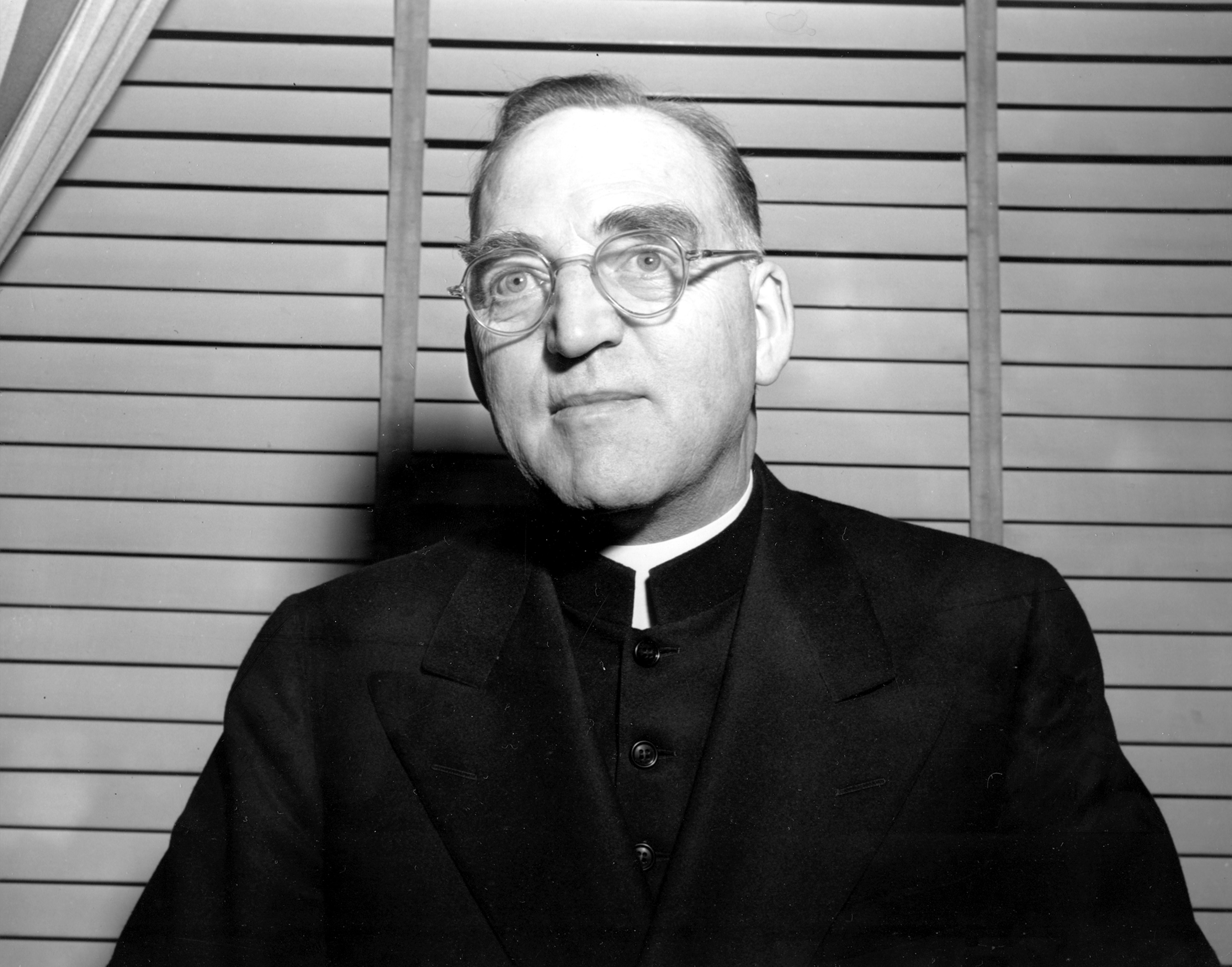 Father Edward J. Flanagan, who founded Boys Town in Nebraska, is shown in New York City on Feb. 26, 1945. Father Flanagan was born in Roscommon, Ireland, in 1886 and died in 1948. (AP Photo)