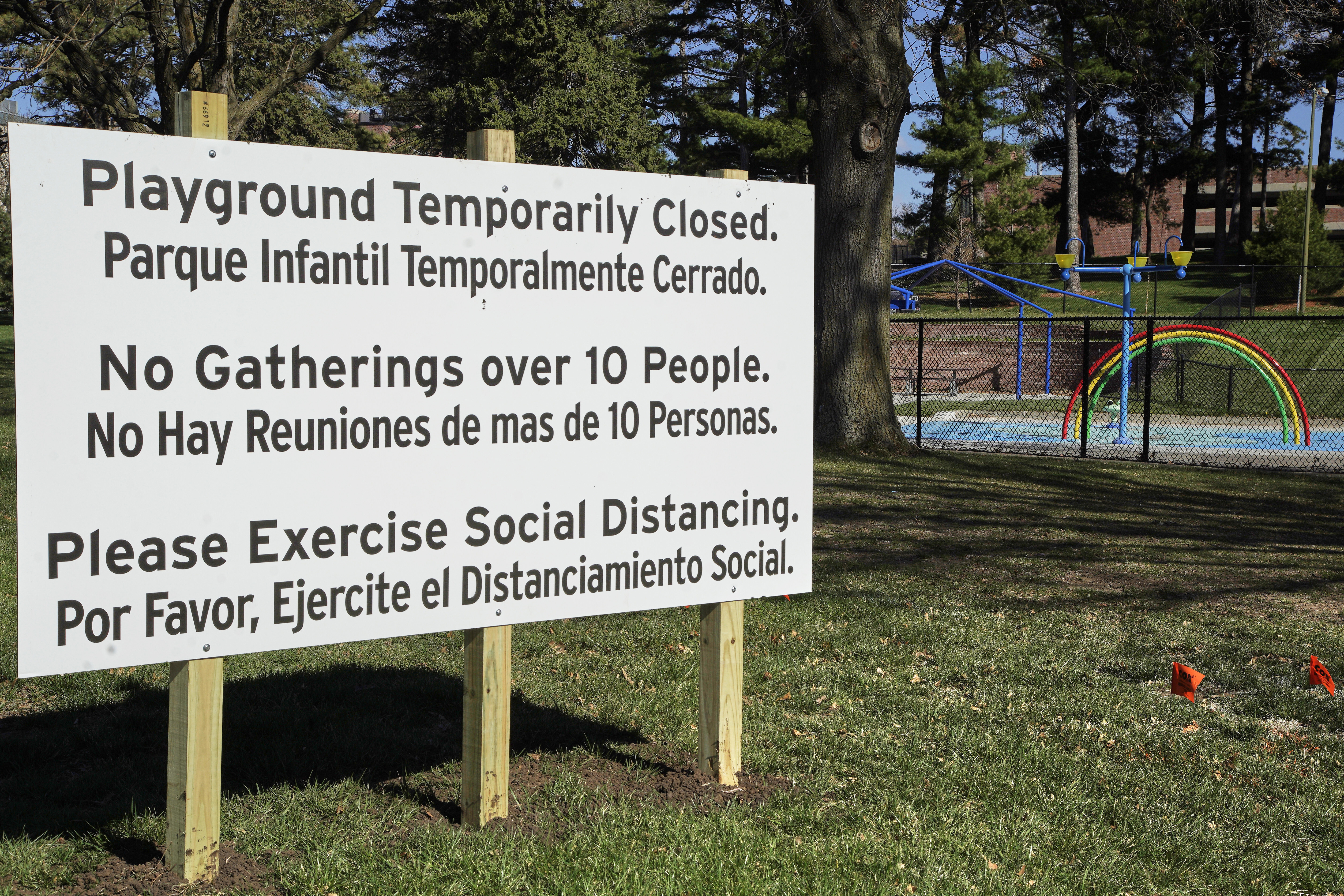 A sign announces the closing of a playground is seen in Omaha, Thursday, April 9, 2020, as the City of Omaha closes all parks through April 30, 2020, in an effort to combat the coronavirus outbreak. (AP)