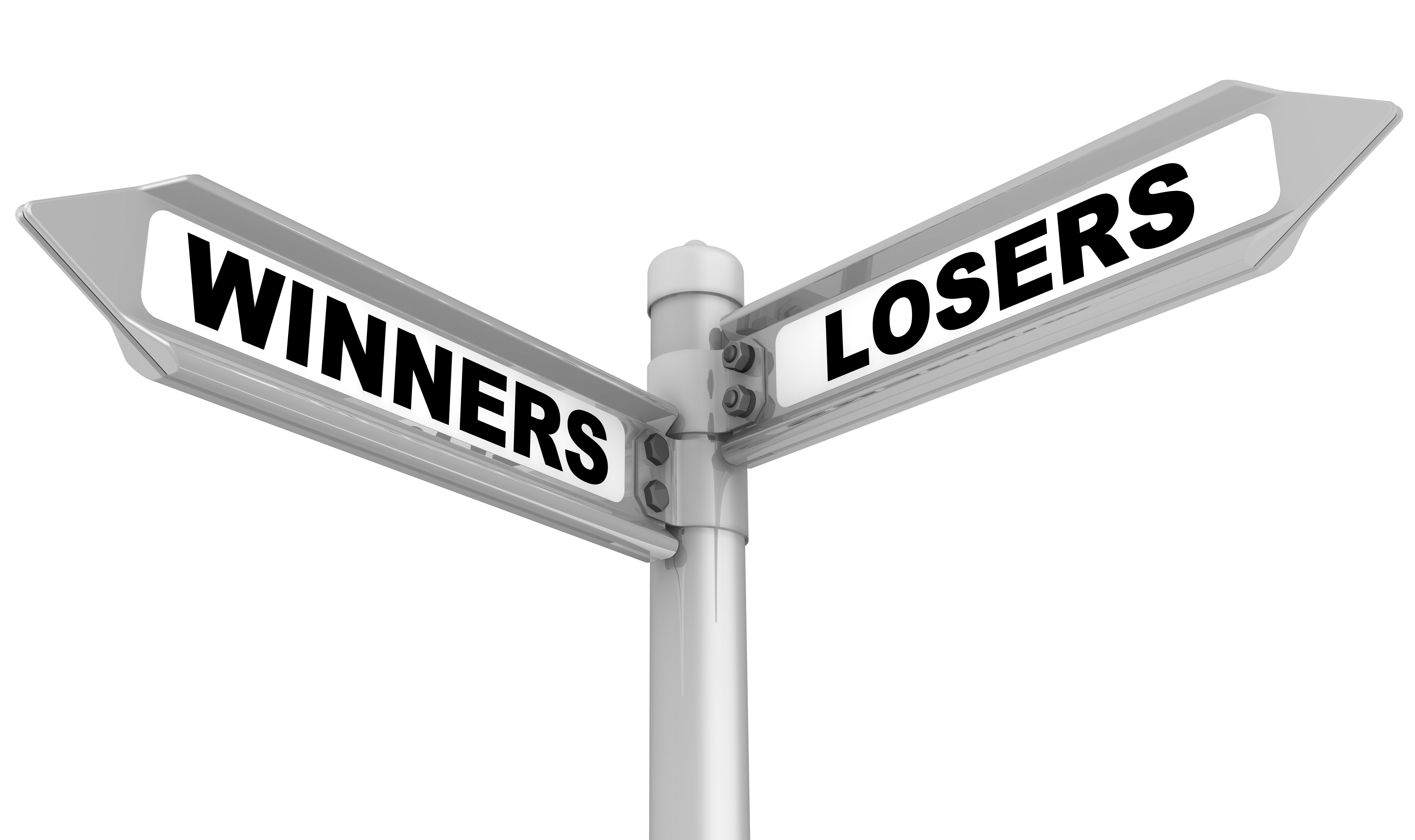 Road sign showing direction of winners and losers.<br />(Shutterstock)