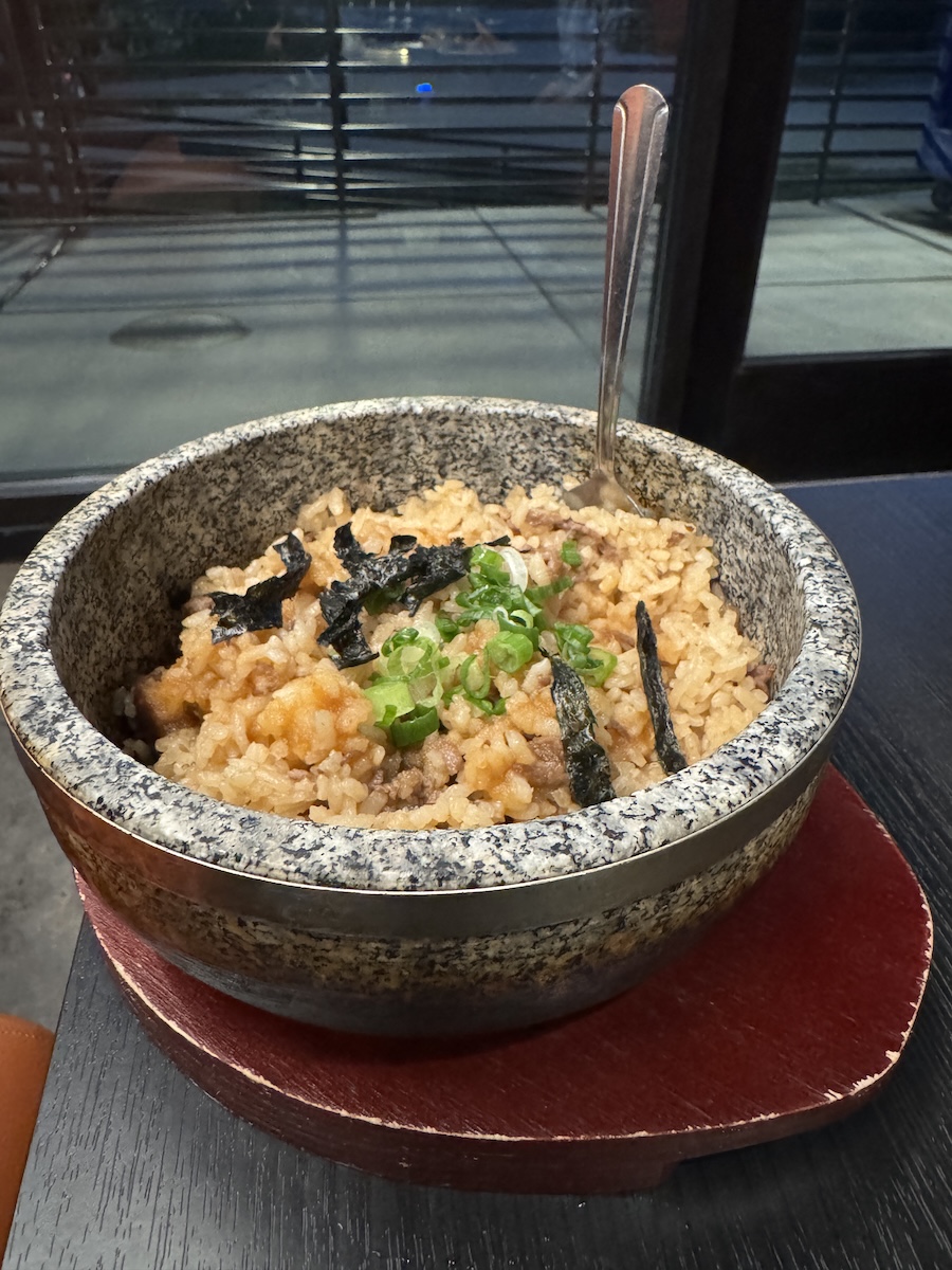The yaki-shabu bibimbap comes as part of the premium barbecue course and includes thinly sliced grilled beef mixed with rice, sauce and vegetables.<br />(Sarah Baker Hansen / Flatwater Free Press)