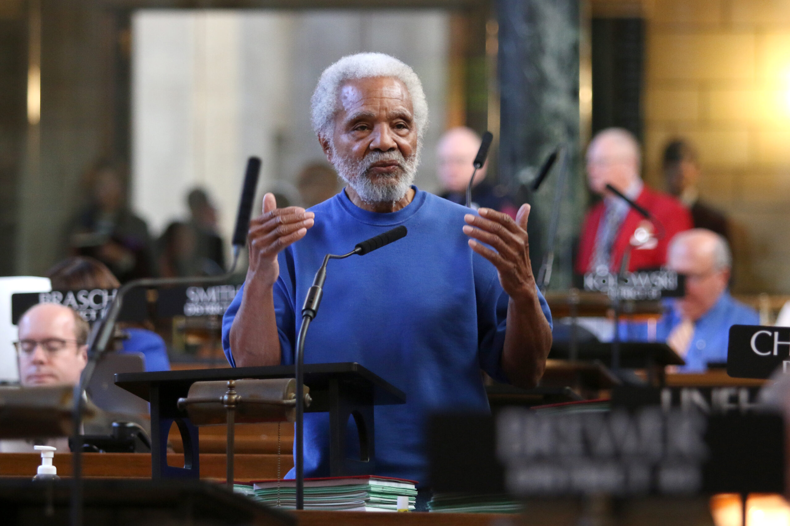 Then-State Sen. Ernie Chambers speaks during legislative debate during his most recent term in office.<br />(Courtesy of Unicameral Information Office)