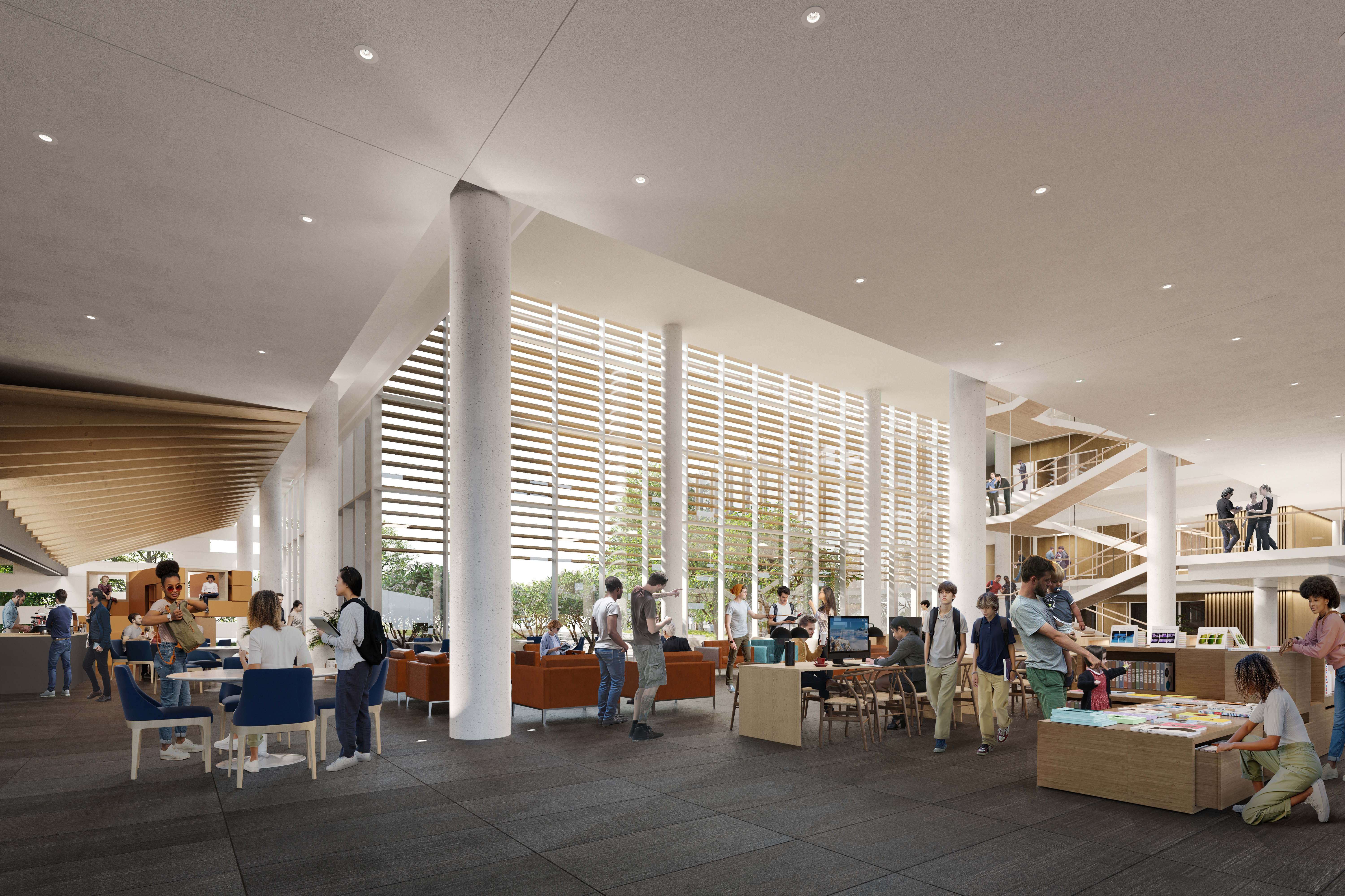 A rendering of the Omaha Central Library’s integrational commons area on the first floor.<br />(Courtesy of APMA)
