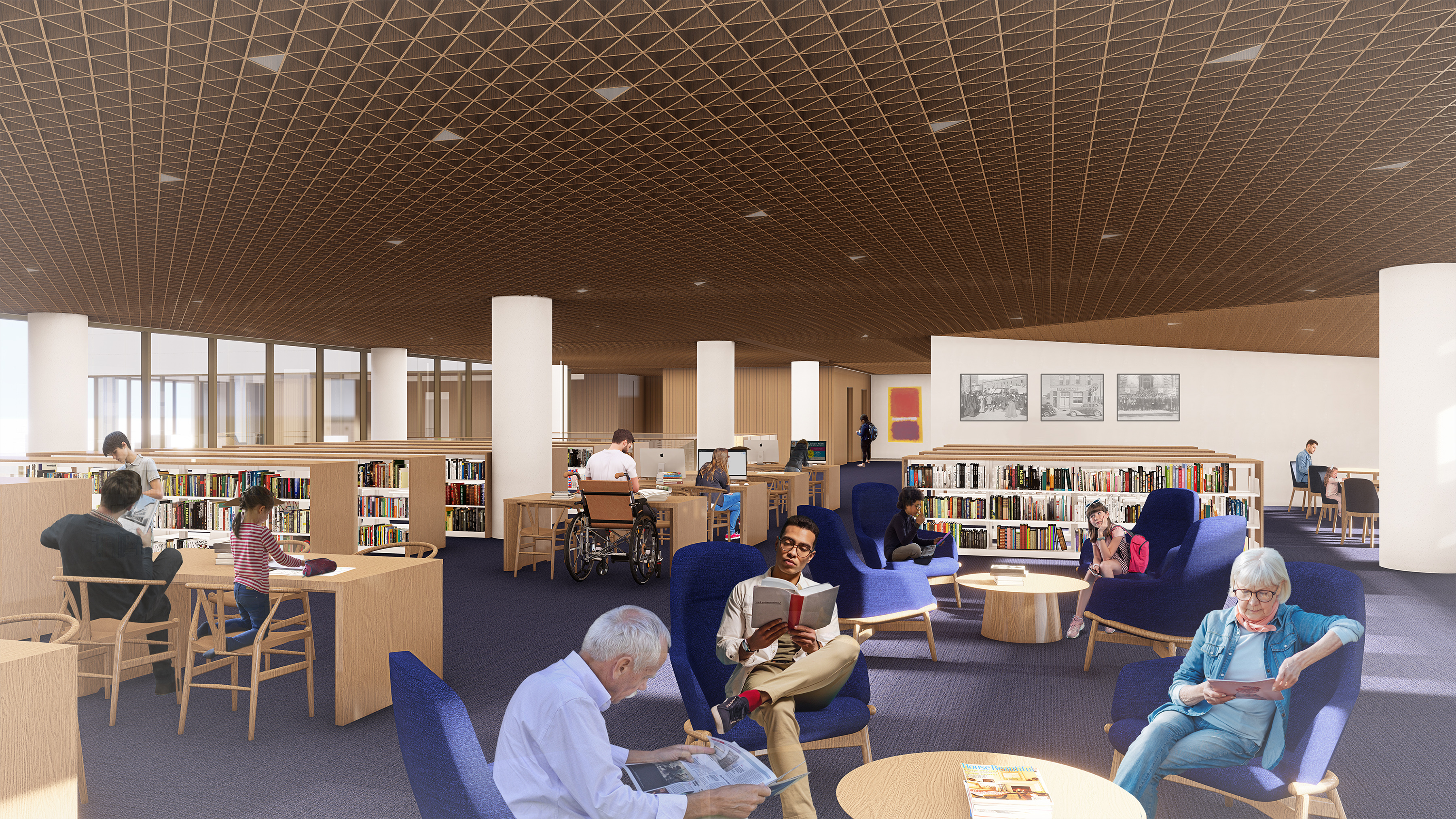 A rendering of the Omaha Central Library’s reading room on the third floor.<br />(Courtesy of APMA)