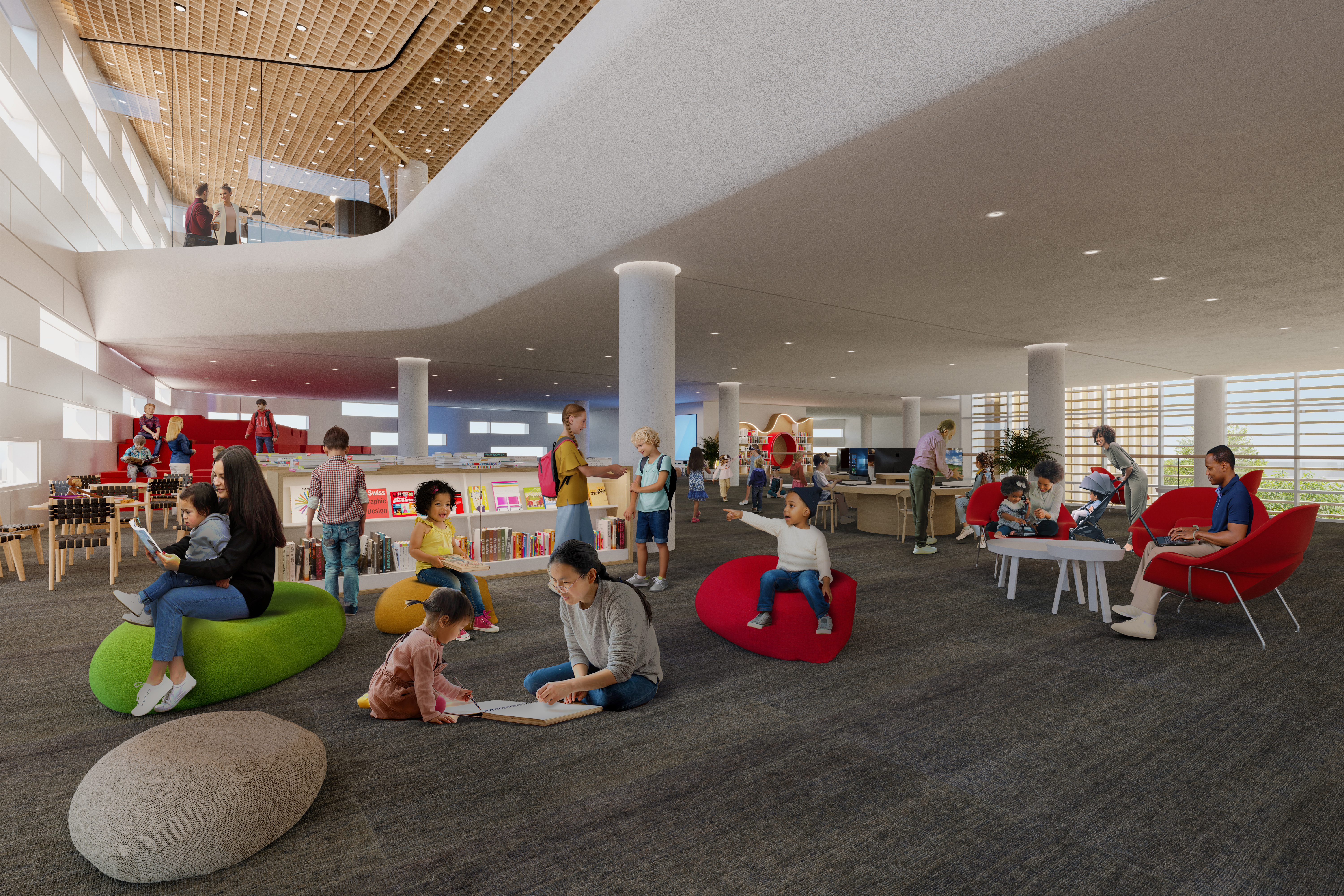 A rendering of the children’s area inside the Omaha Central Library.<br />(Courtesy of APMA)
