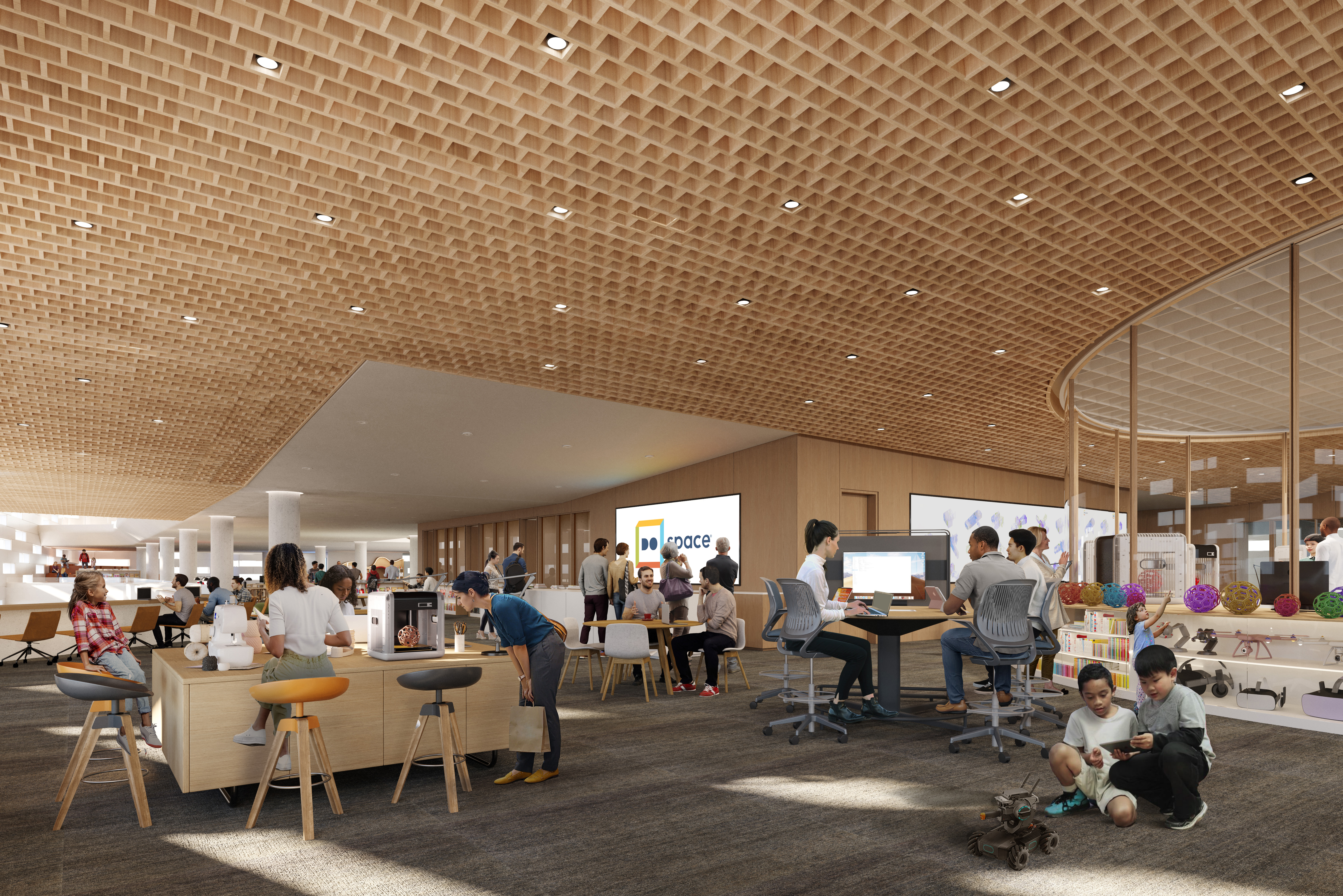A rendering of the Do Space area inside the new Omaha Public Library.<br />(Courtesy of APMA)
