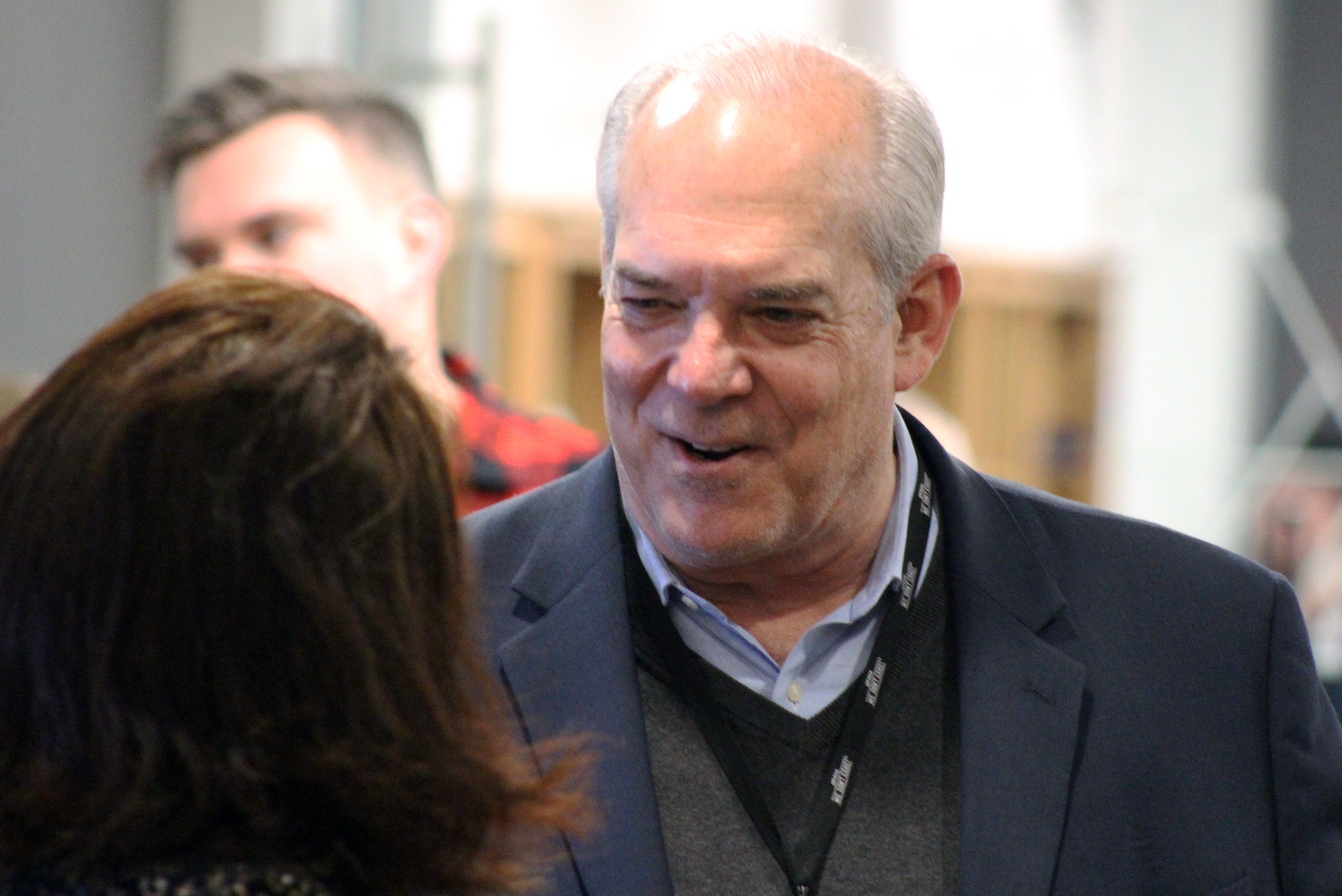 David Brown, president and CEO of the Greater Omaha Chamber, has a conversation during the Member Appreciation Holiday Open House on Thursday, Dec. 5, 2019. (Photo by Scott Stewart)