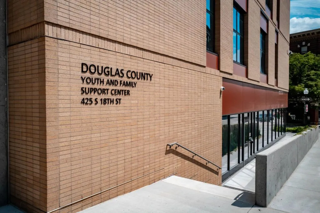 The new Douglas County Youth and Family Support Center in downtown Omaha was completed a year ago, but the building remains empty.<br />(Abiola Kosoko / Flatwater Free Press)