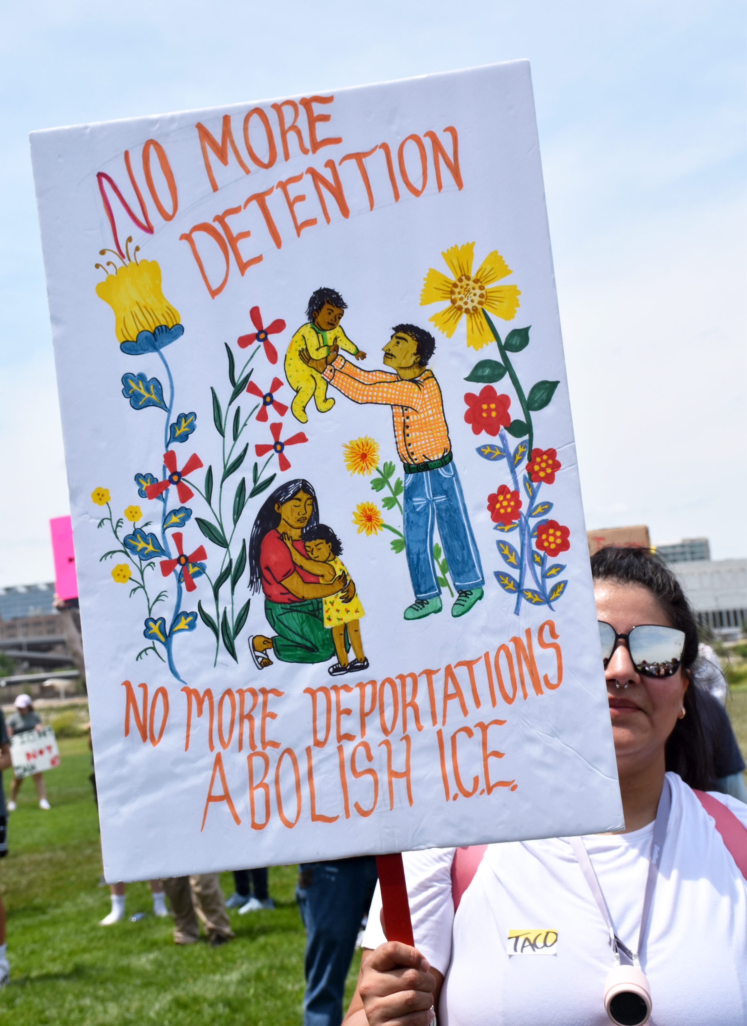 A sign held at the “No Kings” rally on June 14, 2025 at Tom Hanafan River’s Edge Park.<br />(Carla Chance / The Daily Record)