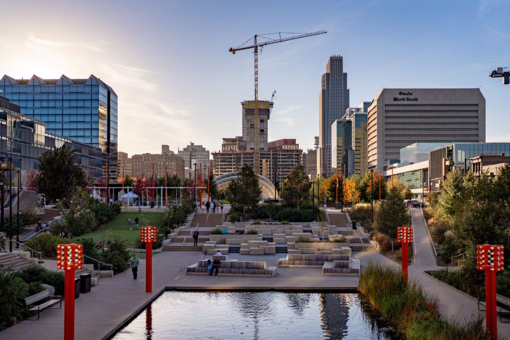 The renovated Gene Leahy Mall has helped draw visitors downtown. The mall and two other downtown parks, known as the Riverfront, have attracted roughly 3 million people since July 2022.<br />(Abiola Kosoko / Flatwater Free Press)