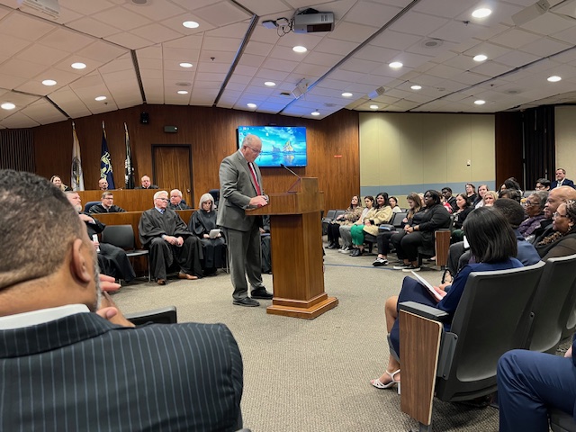Douglas County Attorney Donald Kleine giving his opening remarks.<br />(Bridgit Kuenning-Pollpeter / The Daily Record)