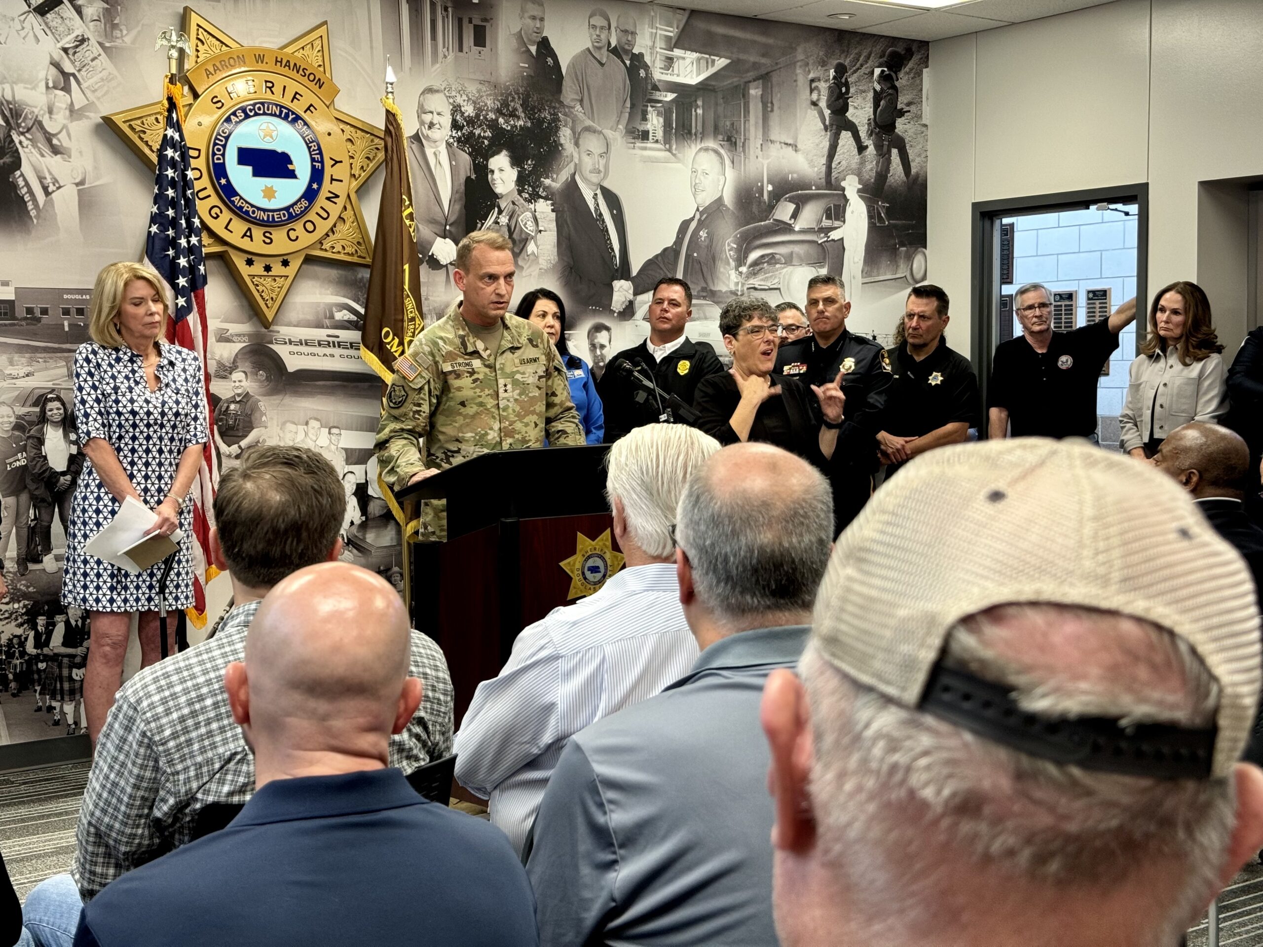 Nebraska Adjutant Gen. Craig Strong speaks about state and local recovery efforts in the Omaha area. He leads the Nebraska Emergency Management Agency.<br />(Aaron Sanderford / Nebraska Examiner)