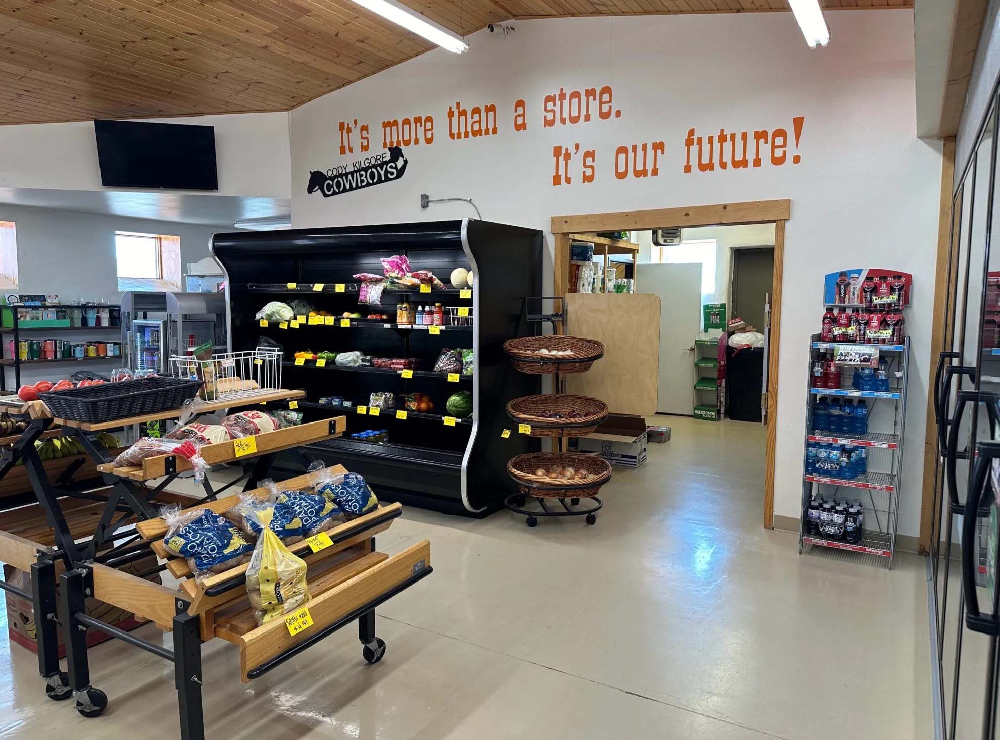 Fresh produce inside the Circle C Market in Cody. The market, which is run by students from Cody-Kilgore high school, has become a critical part of the community since opening in 2013.<br /> (Heidi Beguin / Flatwater Free Press)