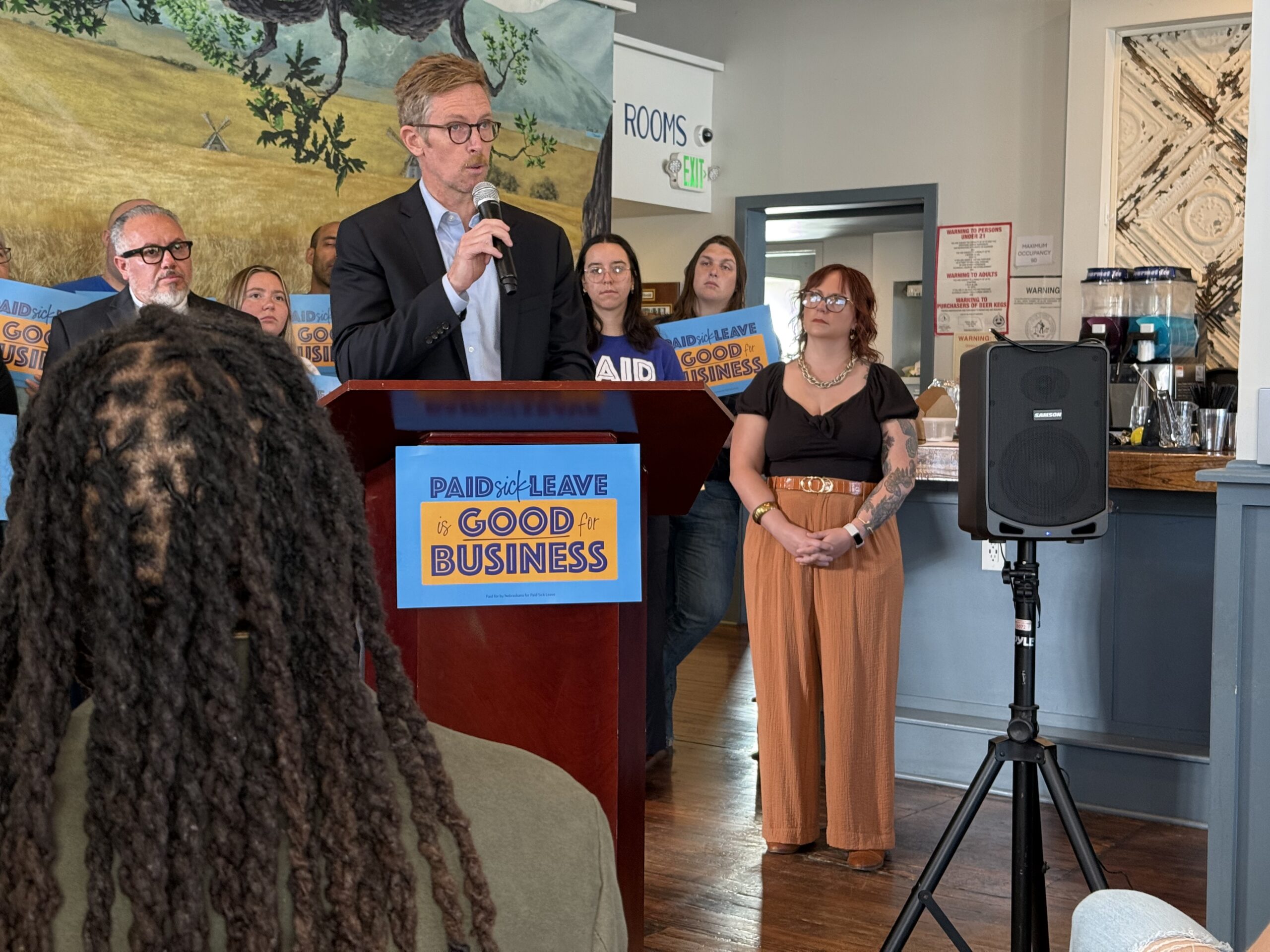 Craig Moody, a sponsor of the ballot measure for paid sick leave and co-founder of Verdis Group, a sustainability consulting firm in Omaha, speaks during a news conference for Paid Sick Leave for Nebraskans.<br />(Aaron Sanderford / Nebraska Examiner)