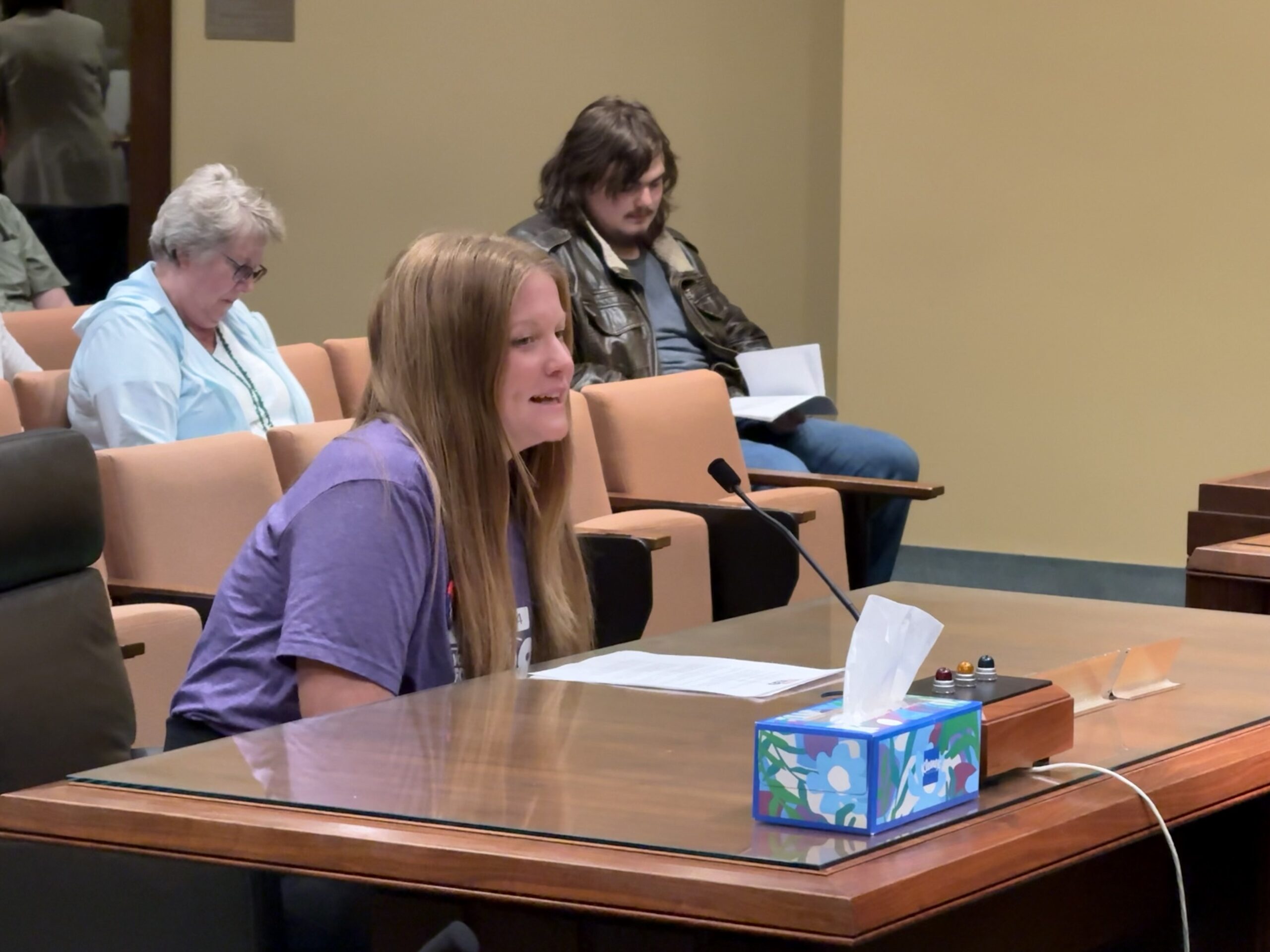 Allie Berry of Protect Our Rights advocates for Initiative 439, the abortion-rights amendment in Nebraska, and against Initiative 434, the abortion-restrictions amendment.<br />(Aaron Sanderford / Nebraska Examiner)