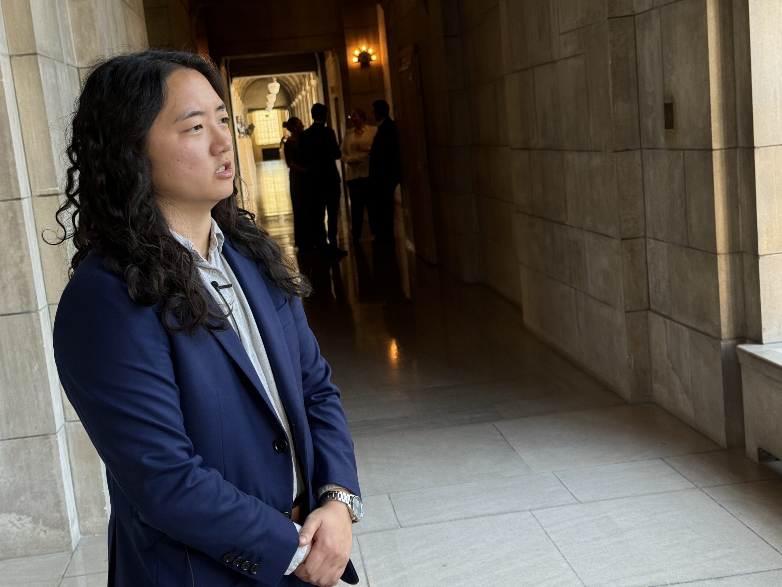 ACLU Nebraska attorney Jane Seu speaks after Nebraska Supreme Court oral arguments in Lincoln.<br />(Aaron Sanderford / Nebraska Examiner)