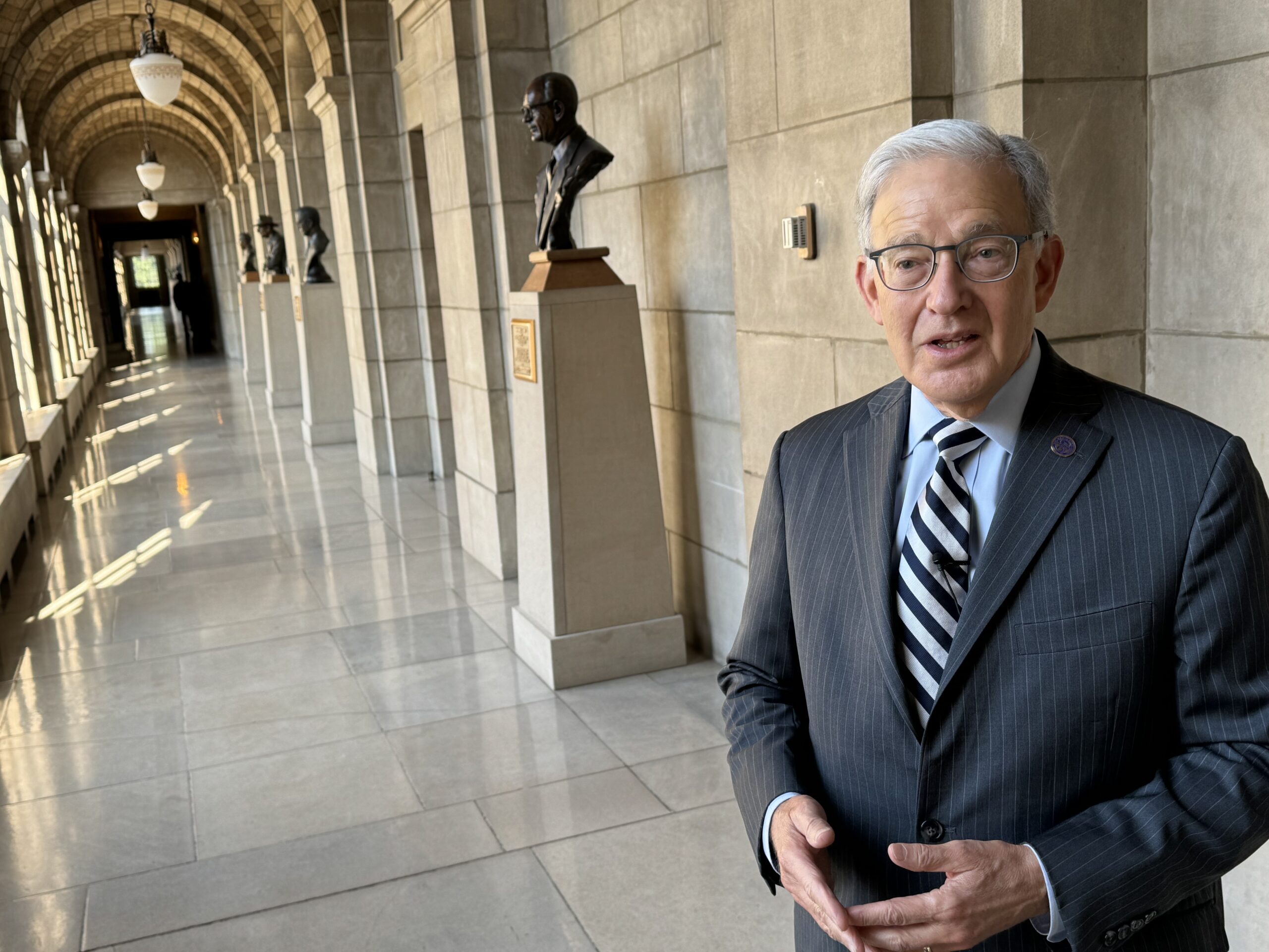 Nebraska Secretary of State Bob Evnen talks after Nebraska Supreme Court oral arguments.<br />(Aaron Sanderford / Nebraska Examiner)