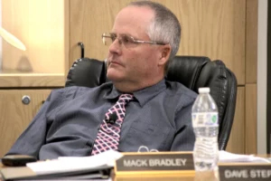 Sublette County Commissioner Mack Bradley at a June 2024 meeting in Pinedale.<br />(Mike Koshmrl / WyoFile)