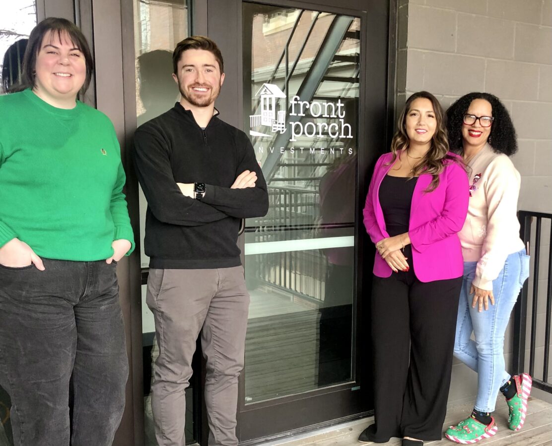 Nonprofit Front Porch Investments administers the Greenlining Fund. Team members from left: Raechel Kramer, Aidan Posey, Jody Holston and Yolanda Williams.<br />(Cindy Gonzalez / Nebraska Examiner)