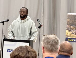 Terence “Bud” Crawford was among speakers at the event Friday in North Omaha.<br />(Cindy Gonzalez / Nebraska Examiner)