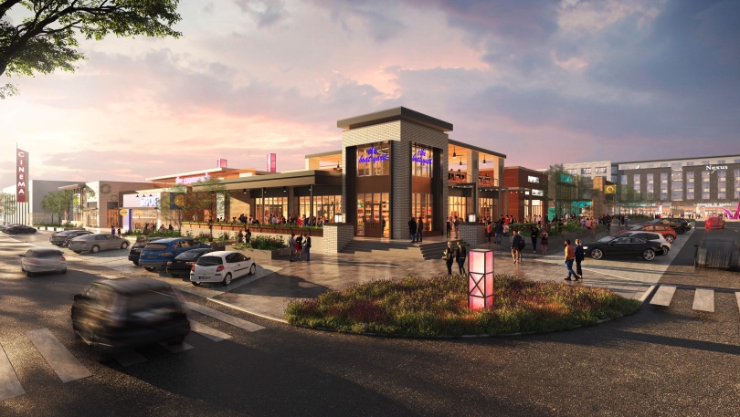 A retail corner in the first phase of the Crossroads redevelopment plan at the busy corner of 72nd and Dodge Streets in Omaha.<br />(Courtesy of Holland Basham Architects)