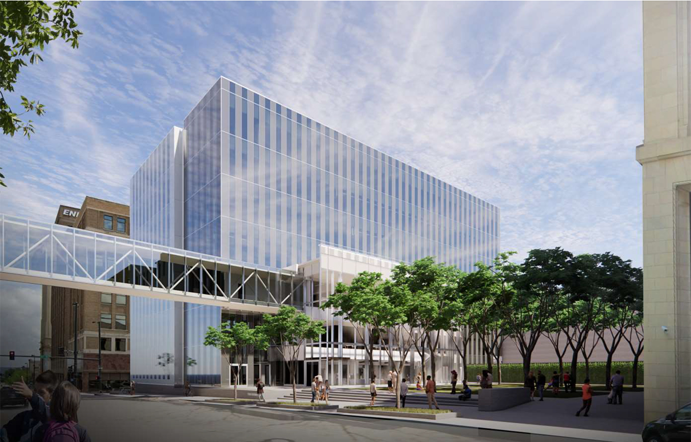 The Juvenile Justice Center addition to the Douglas County Courthouse is shown looking east from the courthouse. A secure skywalk will connect the two facilities. (HDR via Douglas County)