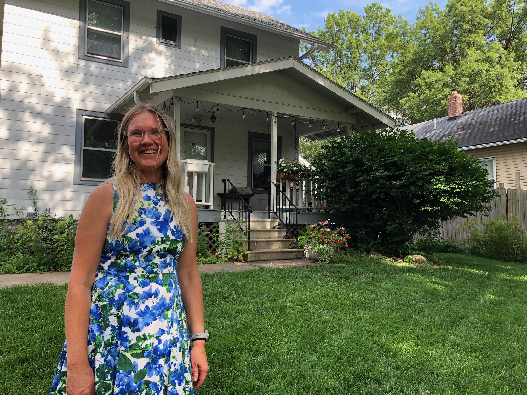 Kellie Knop purchased her home, a Sears Paloma design, in the early 2000s because it was live-in ready, but she appreciates that “it has history.” The mail-order house was built in the 1920s in Lincoln. The previous owner first learned it was a catalog home when a newspaper reporter reached out to her in the 1990s. (Ryan Hoffman / Flatwater Free Press)