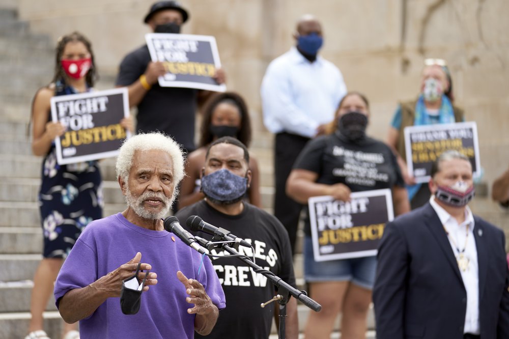 Nebraska’s longest serving state senator, Ernie Chambers of Omaha, address supporters on the stairs of the Capitol in Lincoln, Thursday, Aug. 13, 2020, on the last day of a legislative session. Chambers, the state’s best-known lawmaker, is famous for his ability to single-handedly filibuster bills, often bringing the Legislature to a standstill. (AP)