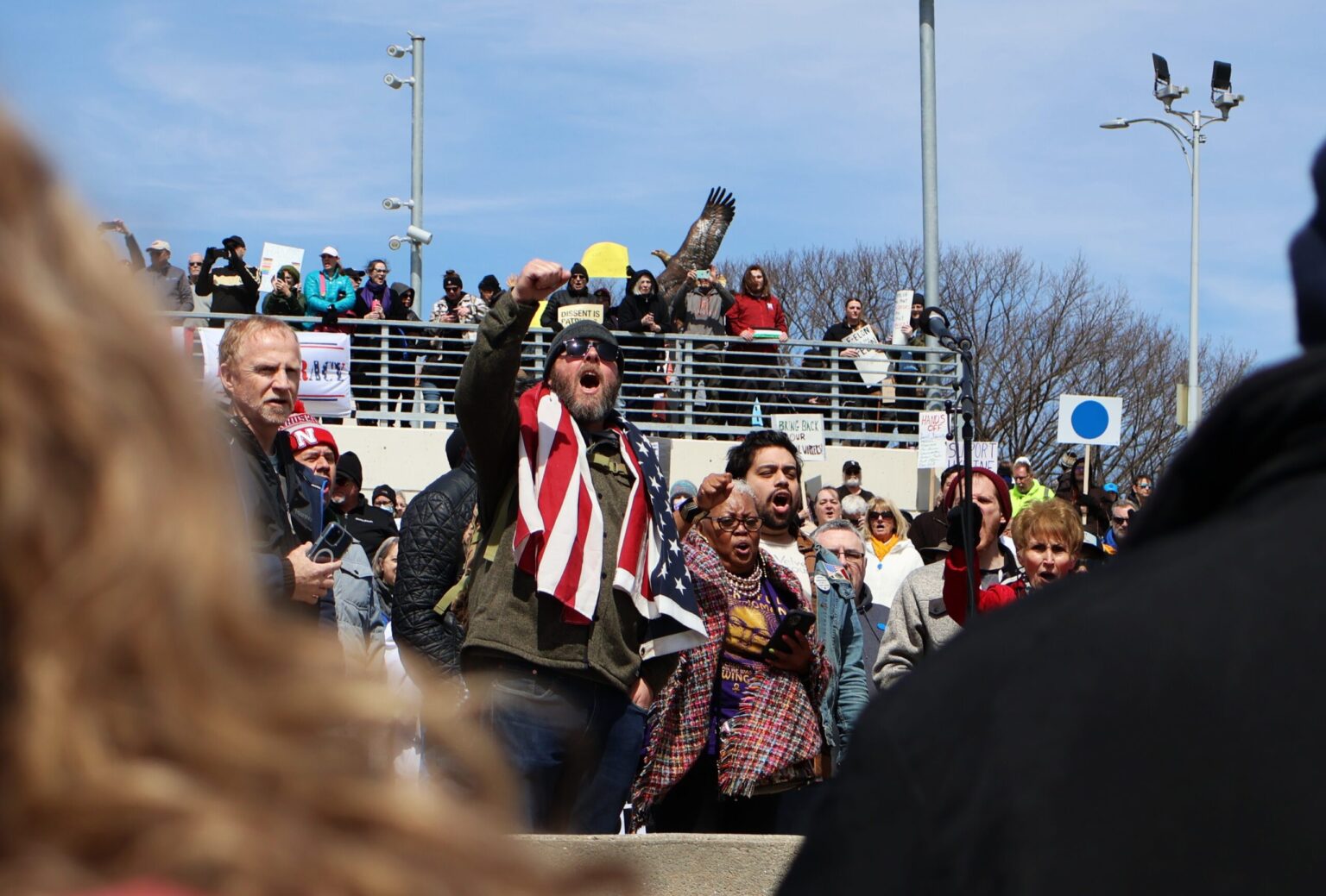 Chants were common during protests Saturday, April 5, 2025, in Omaha and Lincoln.<br />(Courtesy of Lucy Mason / The Gateway)