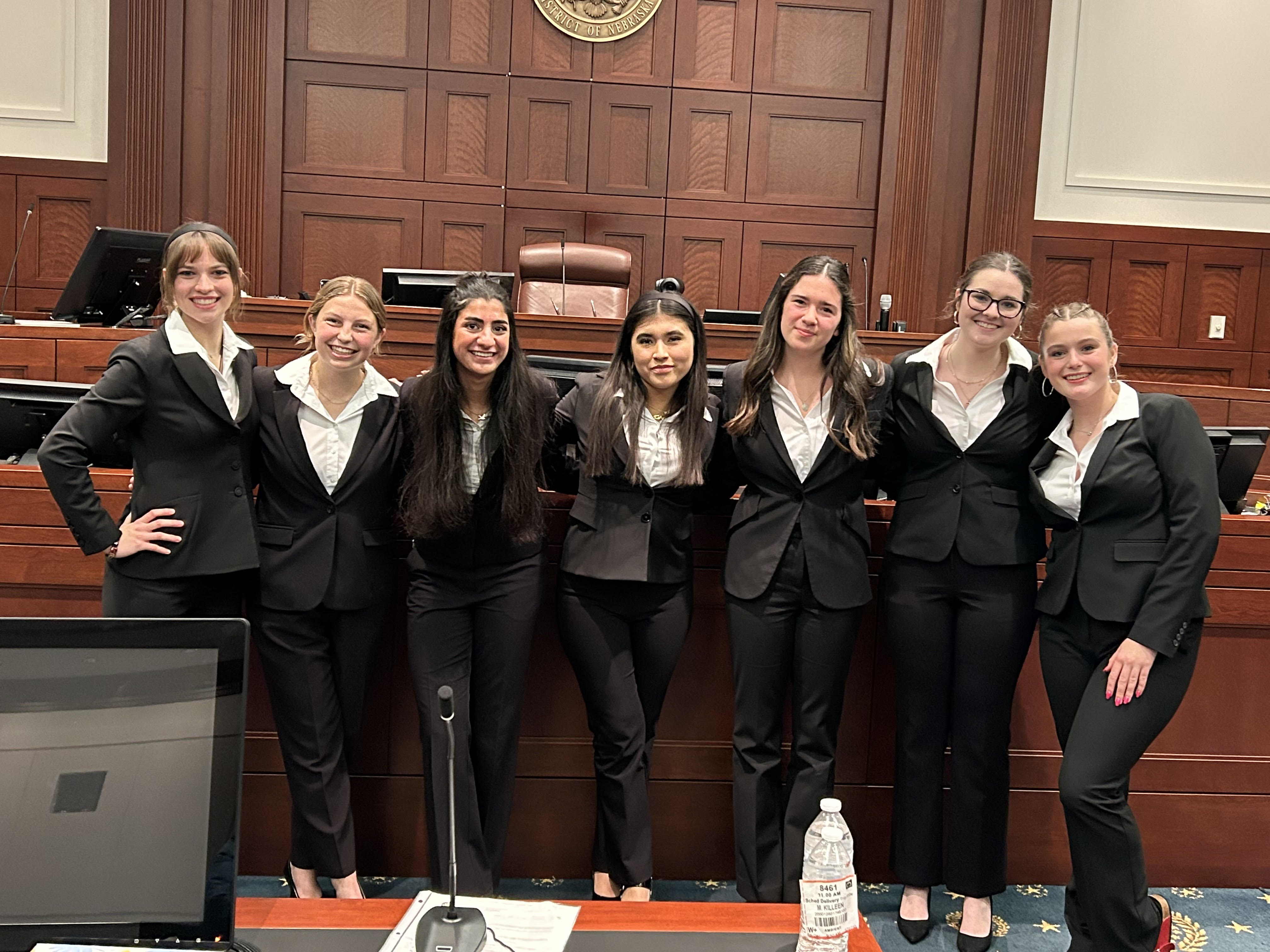 Team coach Mark Laughlin captured this moment prior to the seven talented students learning that their trial verdict was affirmed and being announced as state champions.<br />(Courtesy of Mark Laughlin)