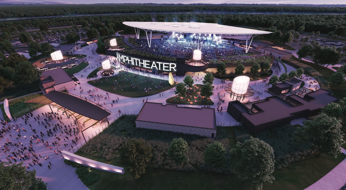 An amphitheater with 15,000 seats and a covered roof, spanning 120 acres and attracting 50 major concerts a year, would be a signature part of Woodsonia’s proposed transformational project at the Gretna good life district near the Nebraska Crossing shopping center at Interstate 80 and Highway 31.<br />(Courtesy of Woodsonia Real Estate)
